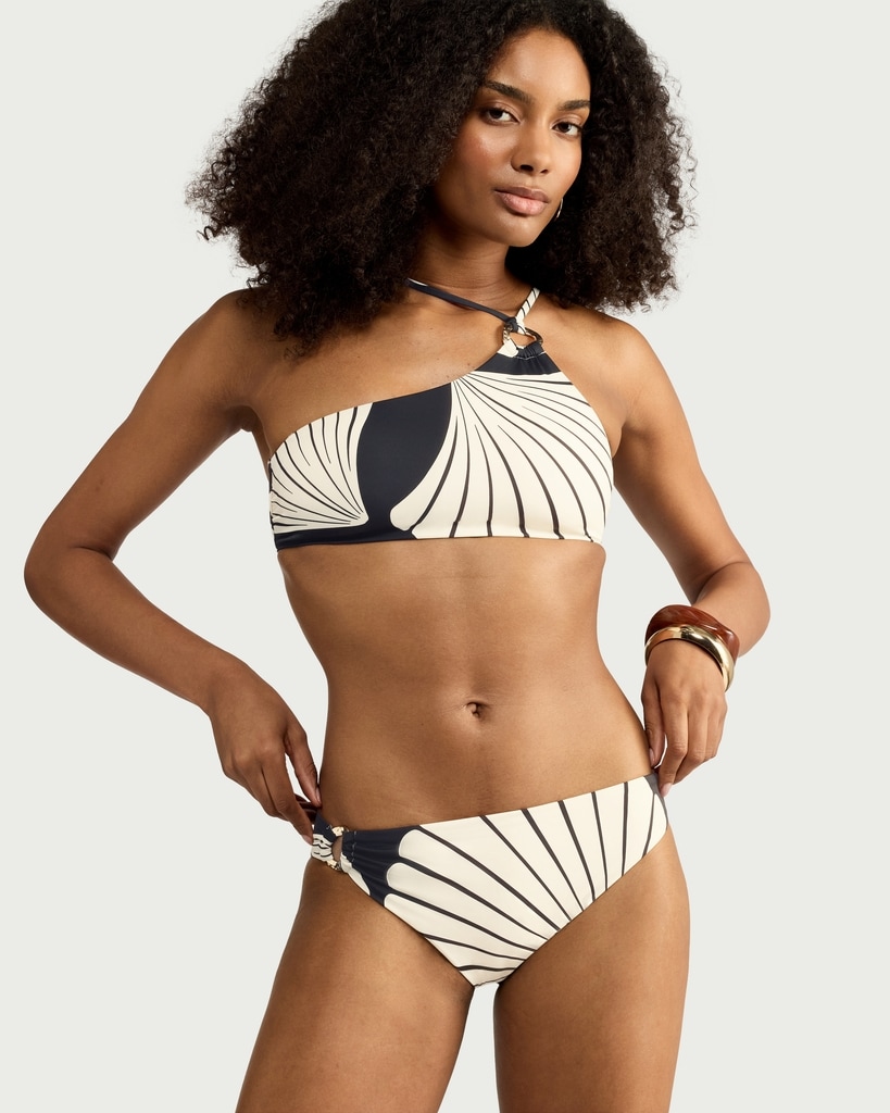 F&F Shell Print High Leg Bikini Bottoms in Black