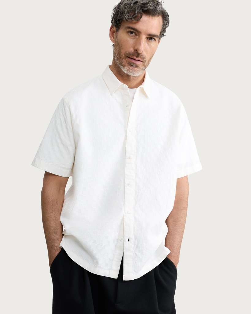 F&F Pure Cotton Textured Short Sleeved Shirt in White thumbnail 2