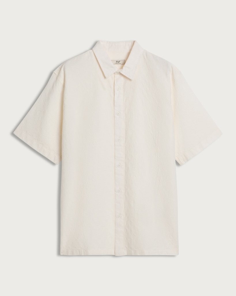 F&F Pure Cotton Textured Short Sleeved Shirt in White thumbnail 4