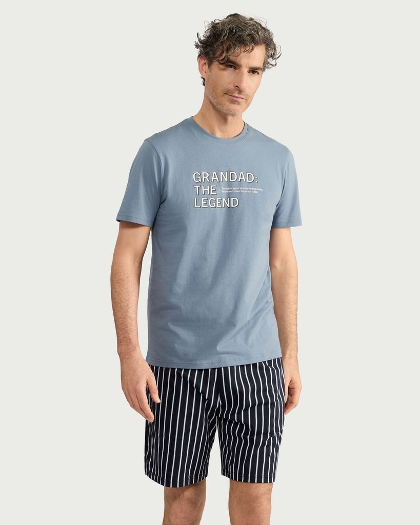 F&F Pure Cotton Grandad Slogan Short Pyjama Set in Multi