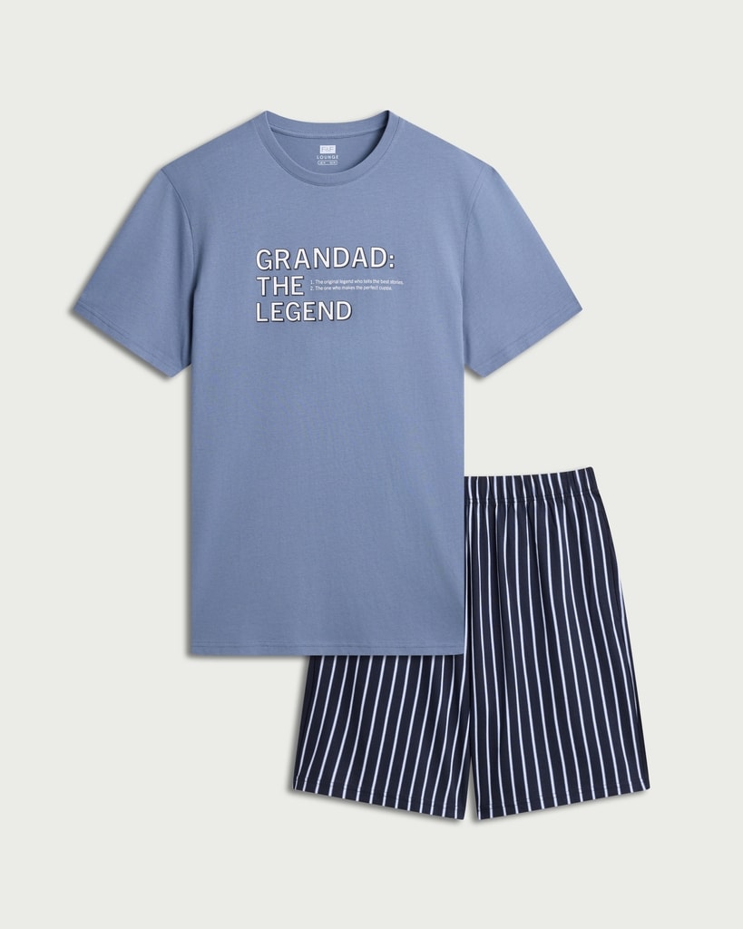 F&F Pure Cotton Grandad Slogan Short Pyjama Set in Multi thumbnail 4