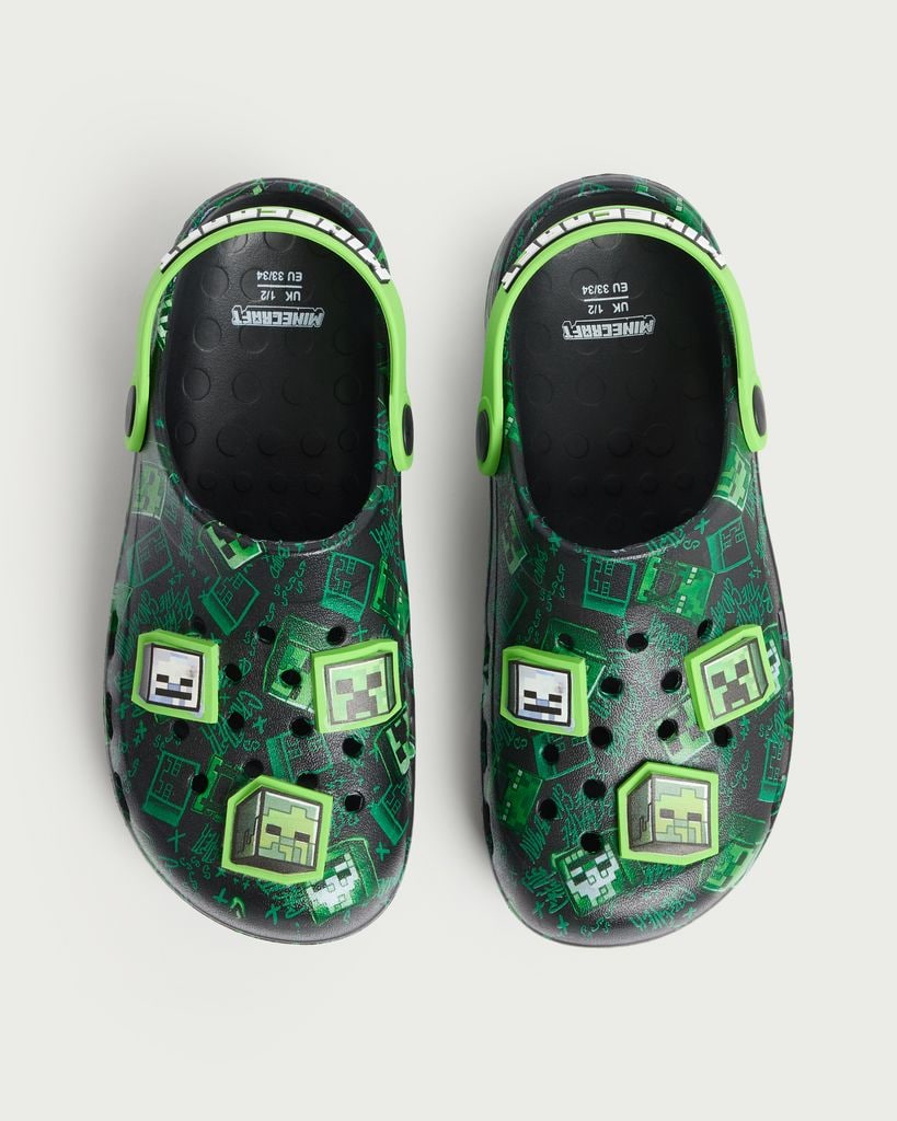 Minecraft Creeper Print Clogs in Black thumbnail 2