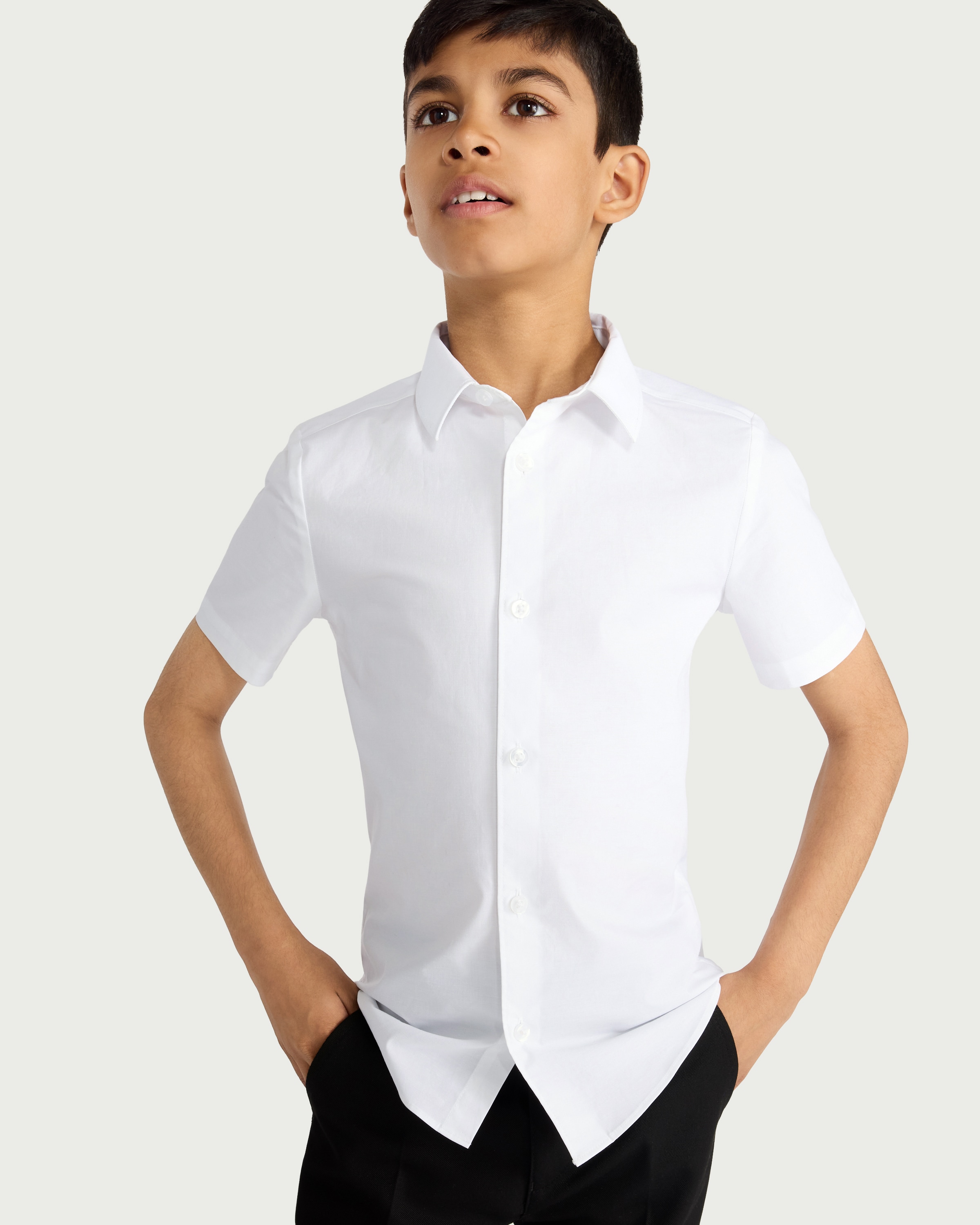 F&F School Boys 3-Pack Slim Fit Short Sleeved Shirts in White