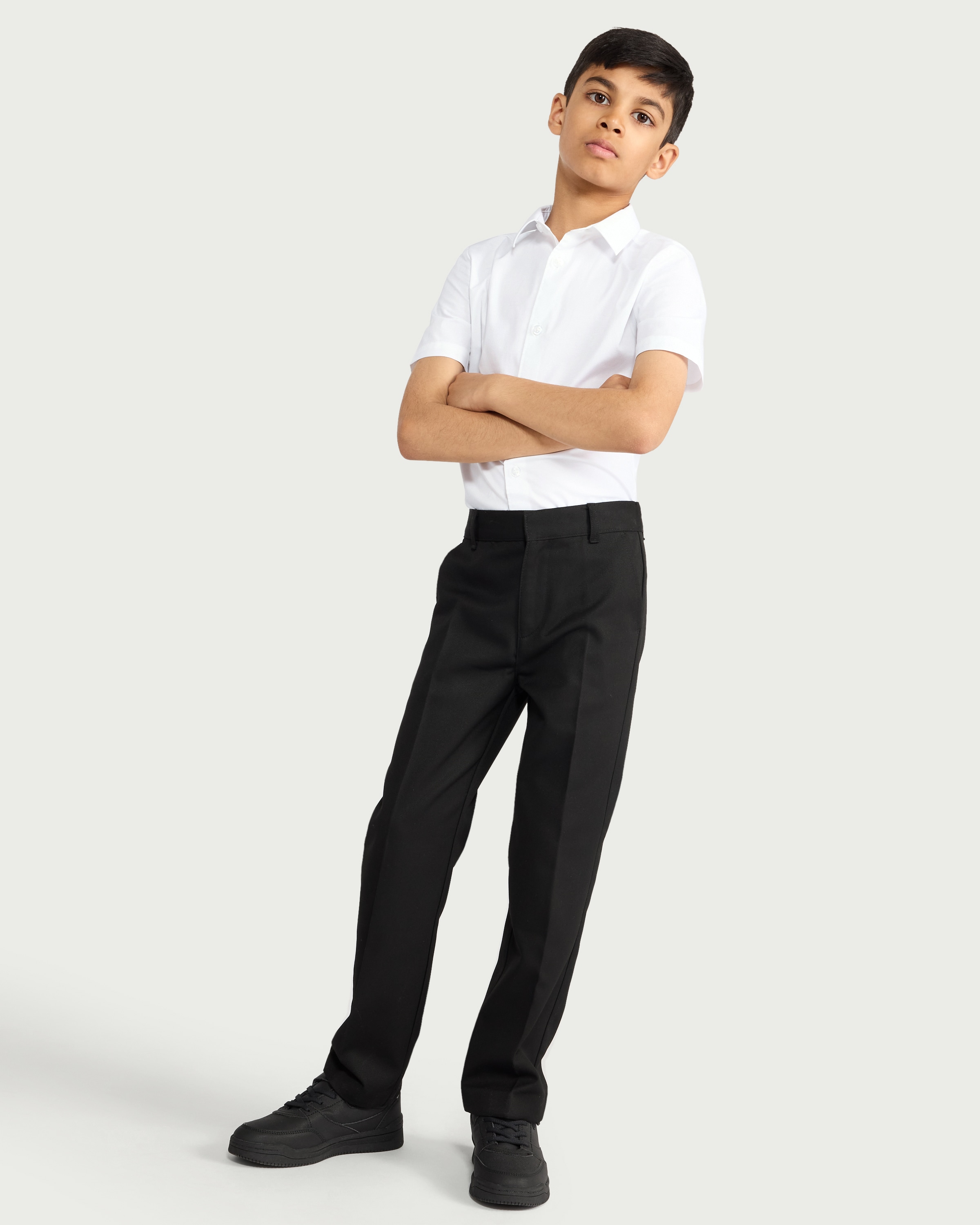 F&F School Boys 3-Pack Slim Fit Short Sleeved Shirts in White thumbnail 3