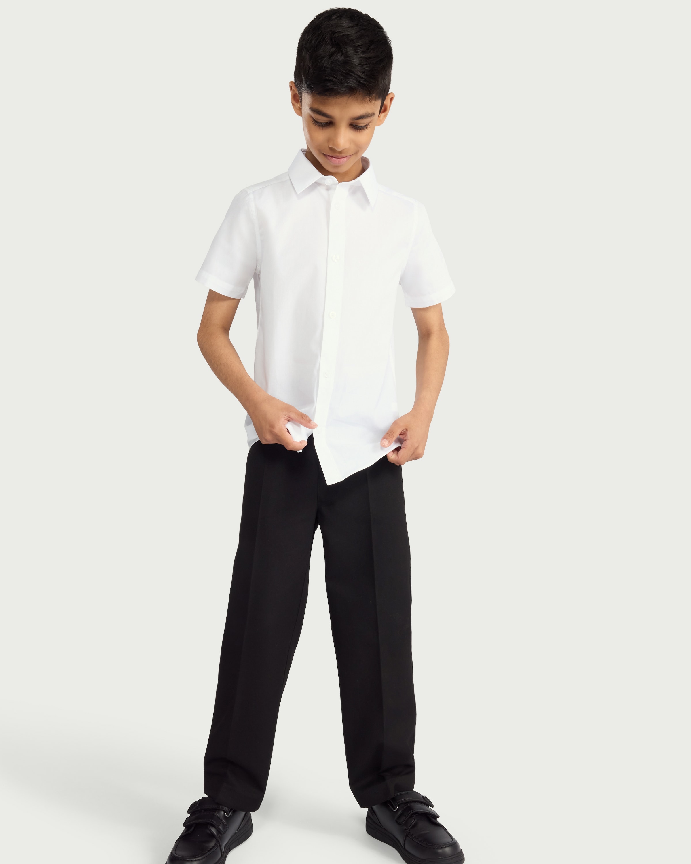 F&F School Boys 3-Pack Slim Fit Short Sleeved Shirts in White thumbnail 2
