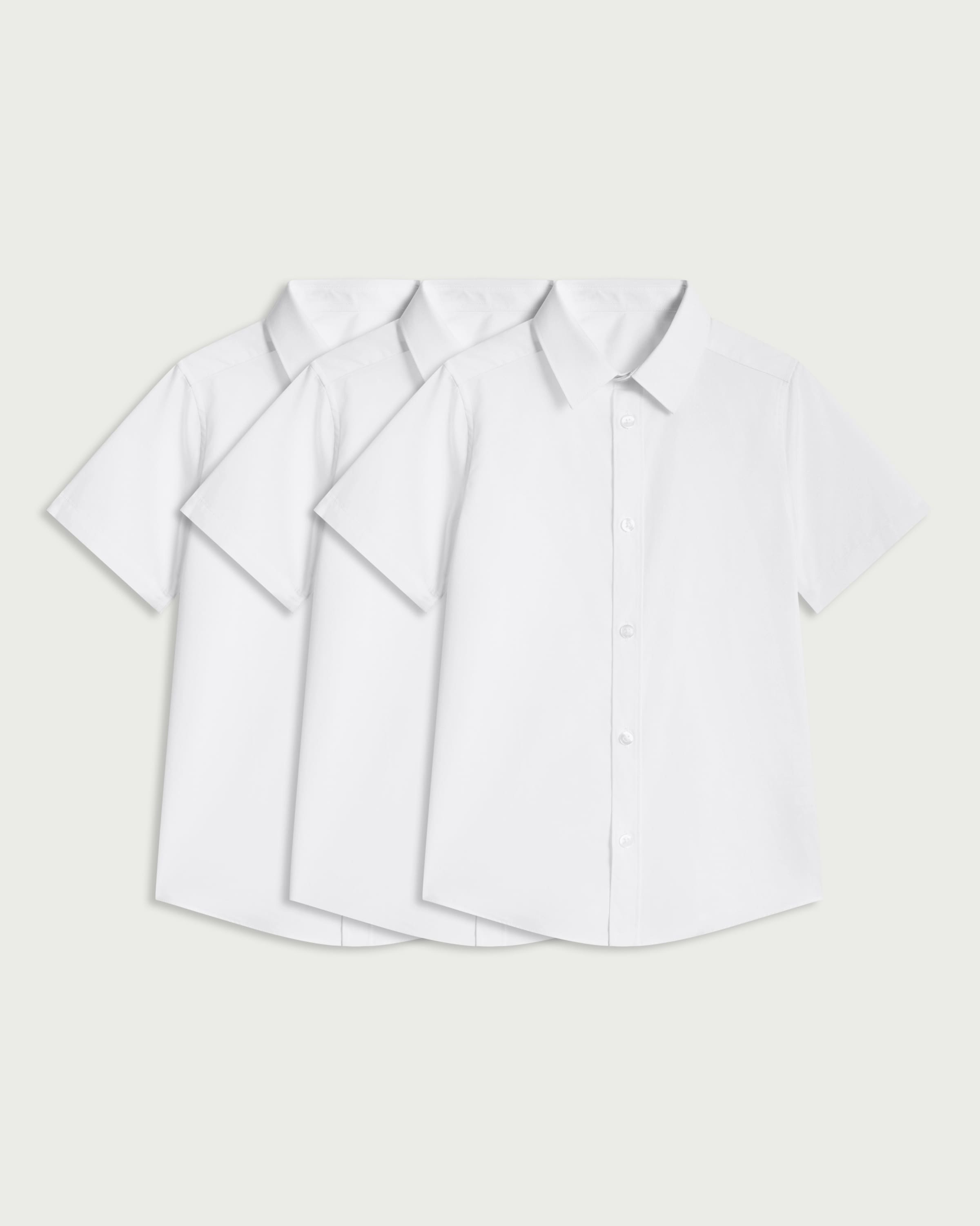 F&F School Boys 3-Pack Slim Fit Short Sleeved Shirts in White thumbnail 4