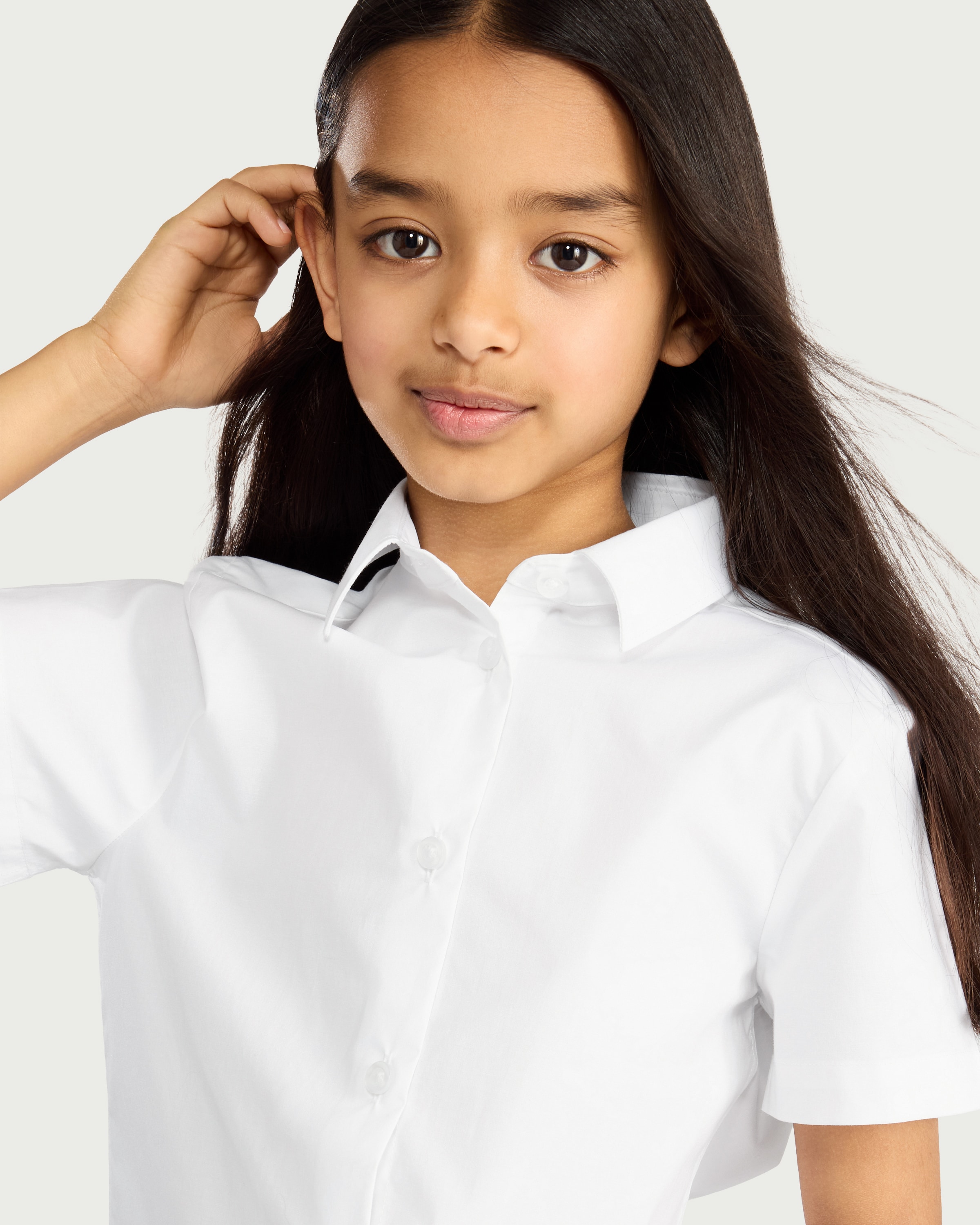 F&F School Girls 3-Pack Cotton Rich Skinny Fit Short Sleeved Shirts in White