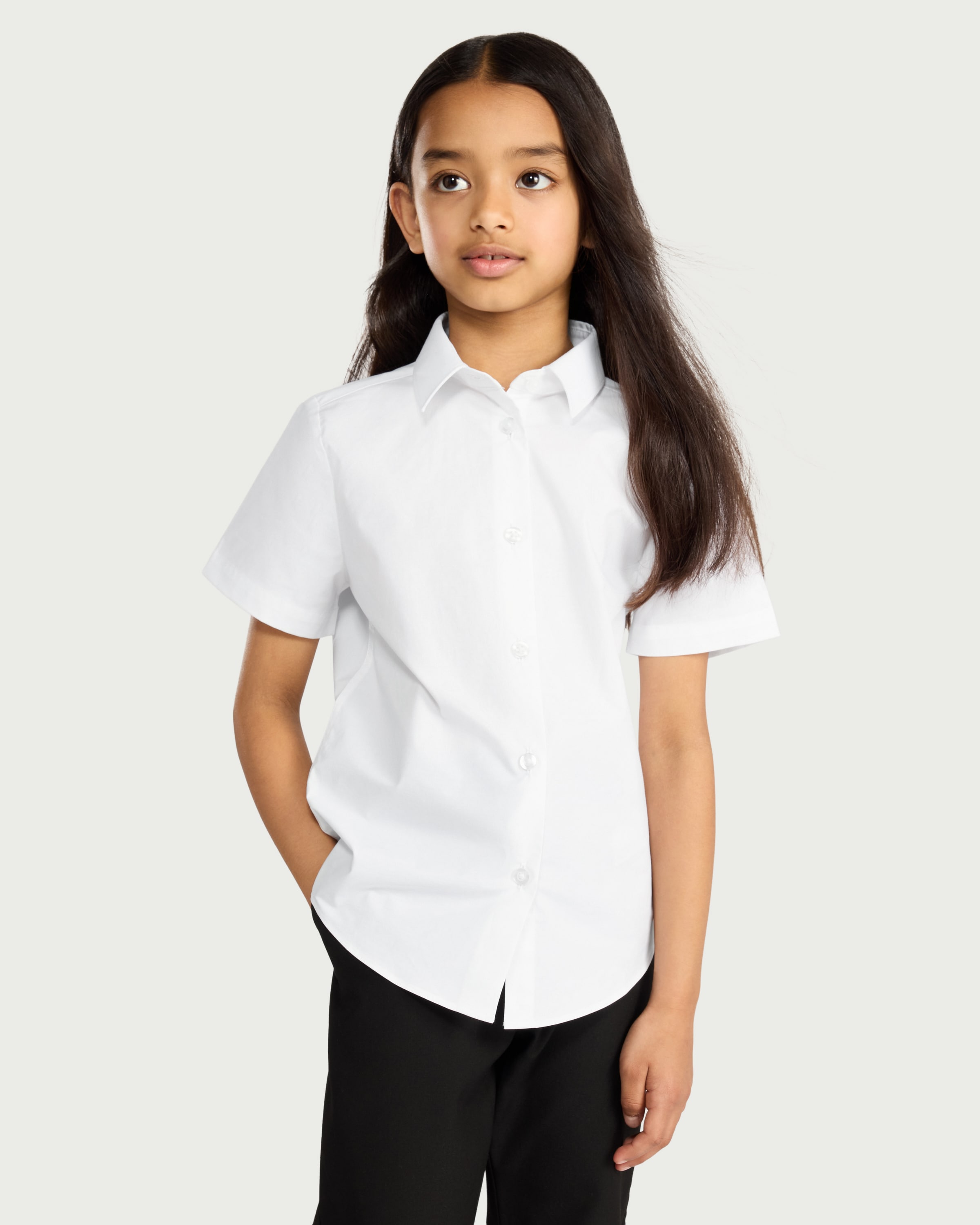 F&F School Girls 3-Pack Cotton Rich Skinny Fit Short Sleeved Shirts in White thumbnail 2