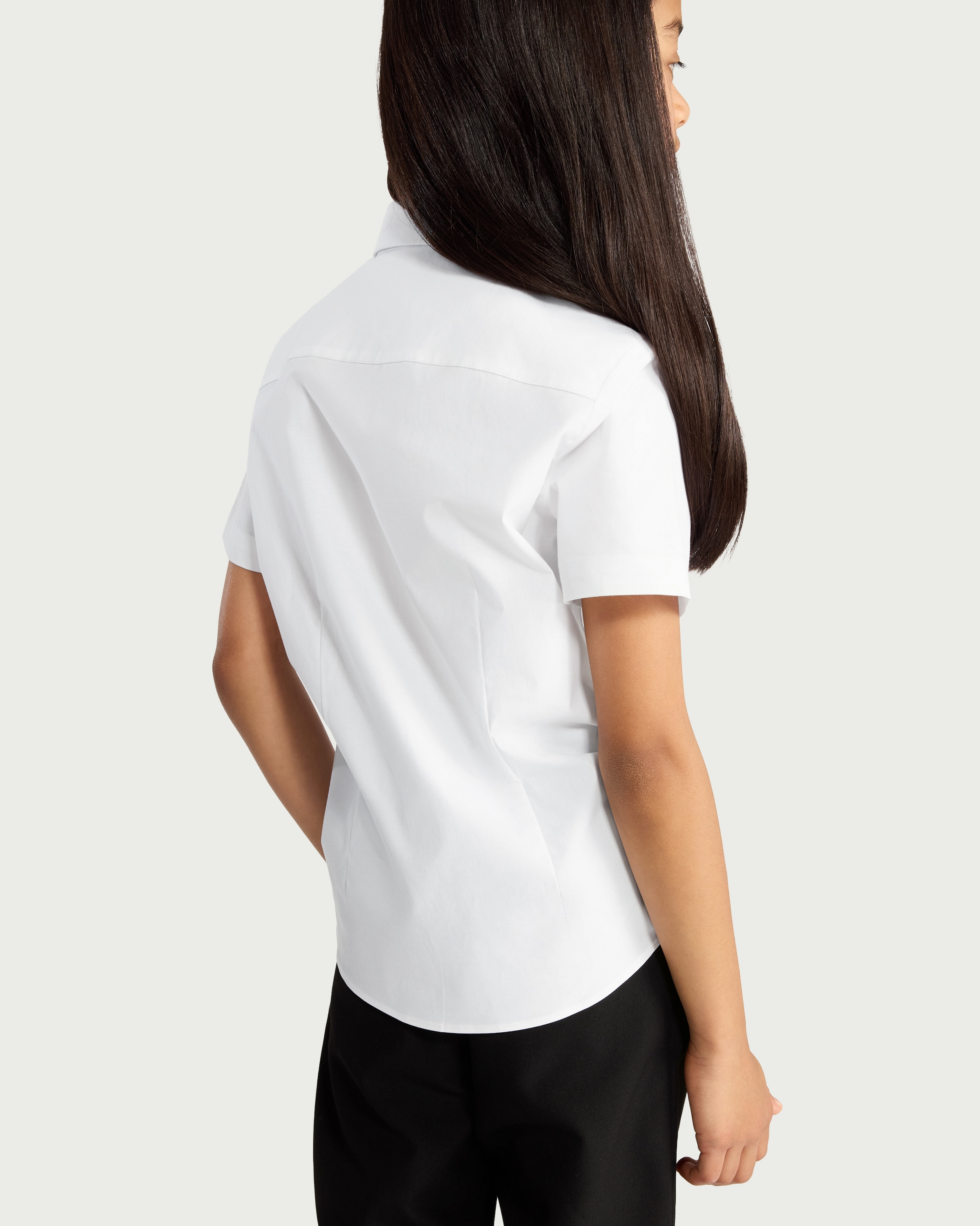 F&F School Girls 3-Pack Cotton Rich Skinny Fit Short Sleeved Shirts in White thumbnail 3