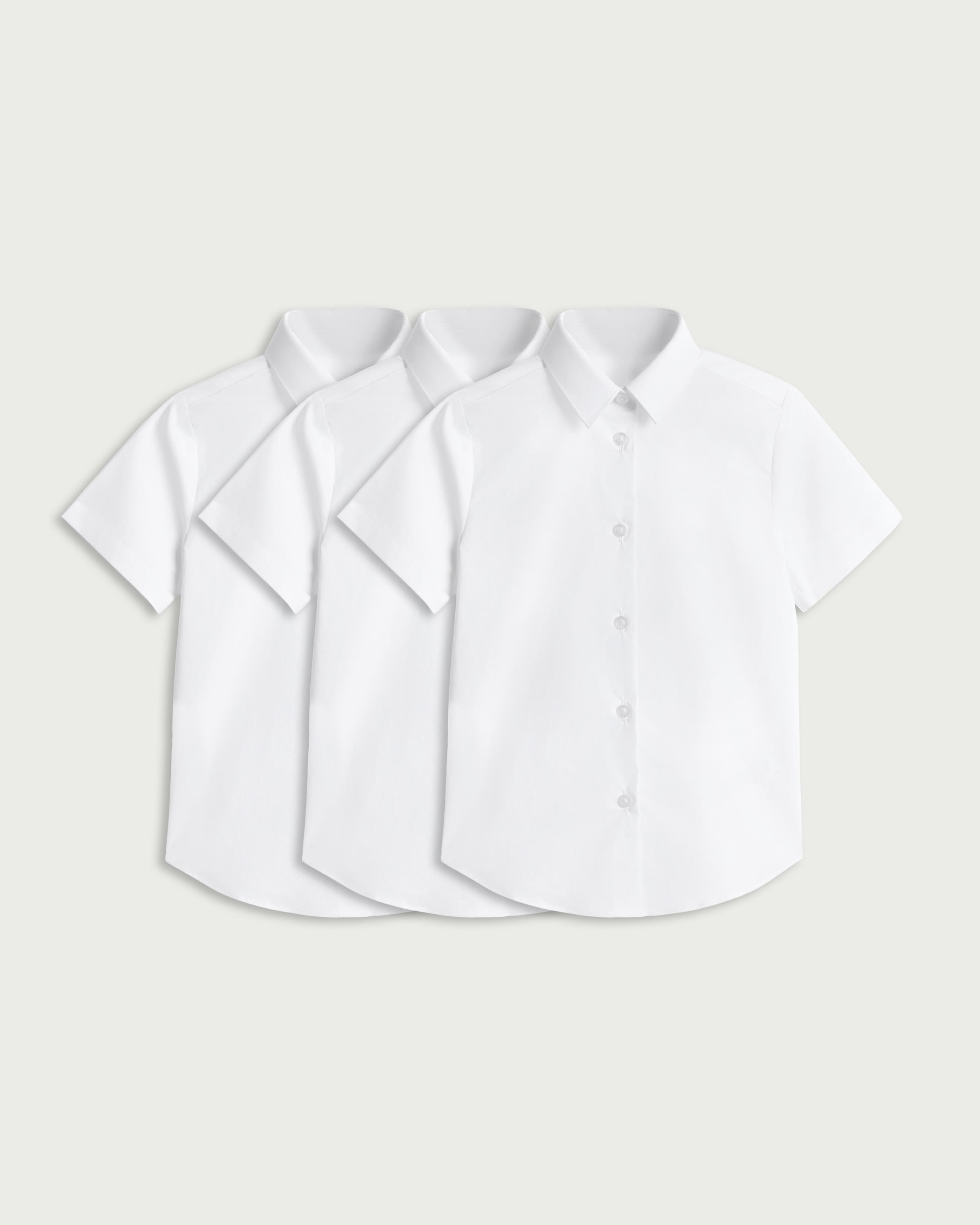 F&F School Girls 3-Pack Cotton Rich Skinny Fit Short Sleeved Shirts in White thumbnail 4