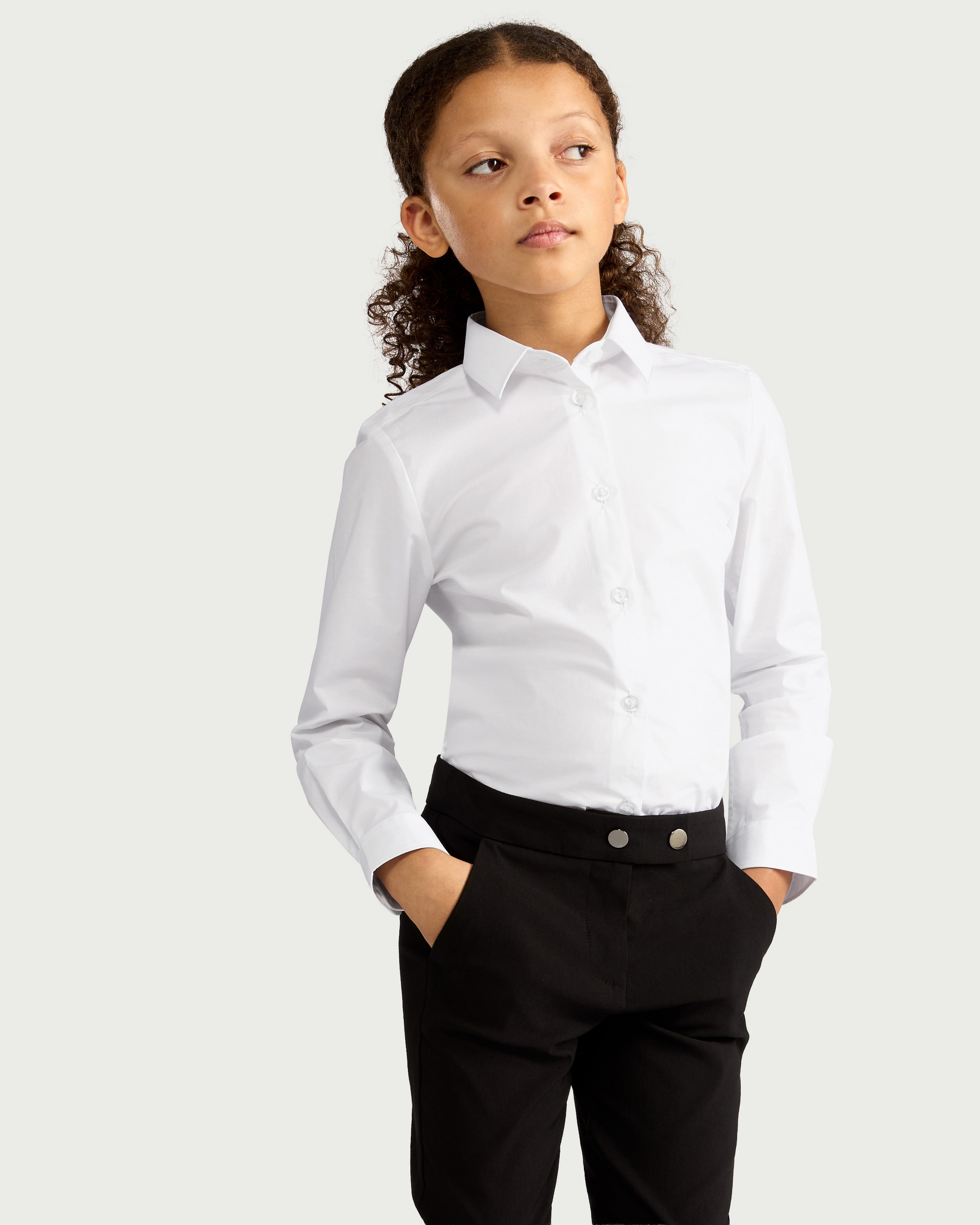 F&F School Girls 3-Pack Cotton Rich Skinny Fit Long Sleeved Shirts in White