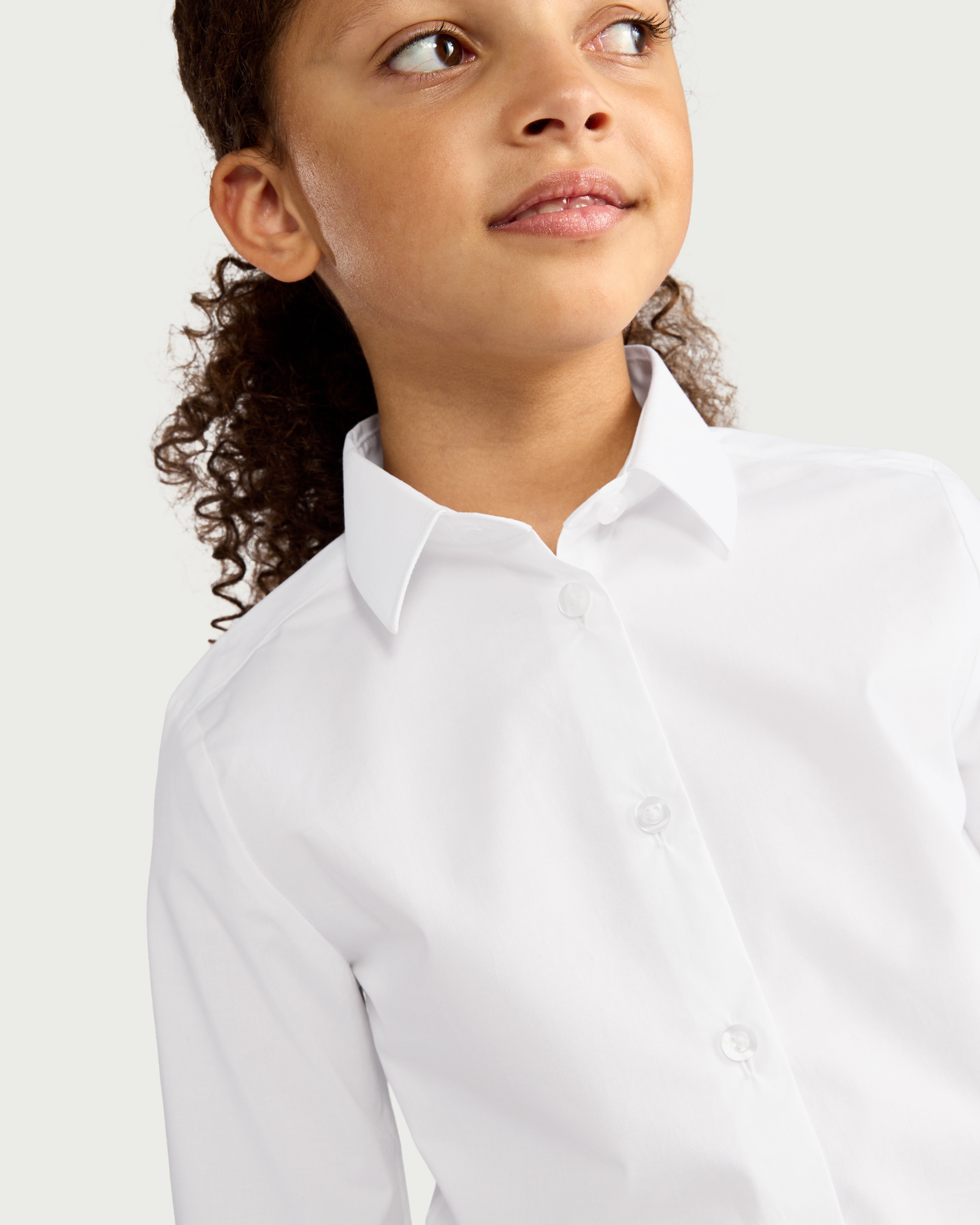F&F School Girls 3-Pack Cotton Rich Skinny Fit Long Sleeved Shirts in White thumbnail 2