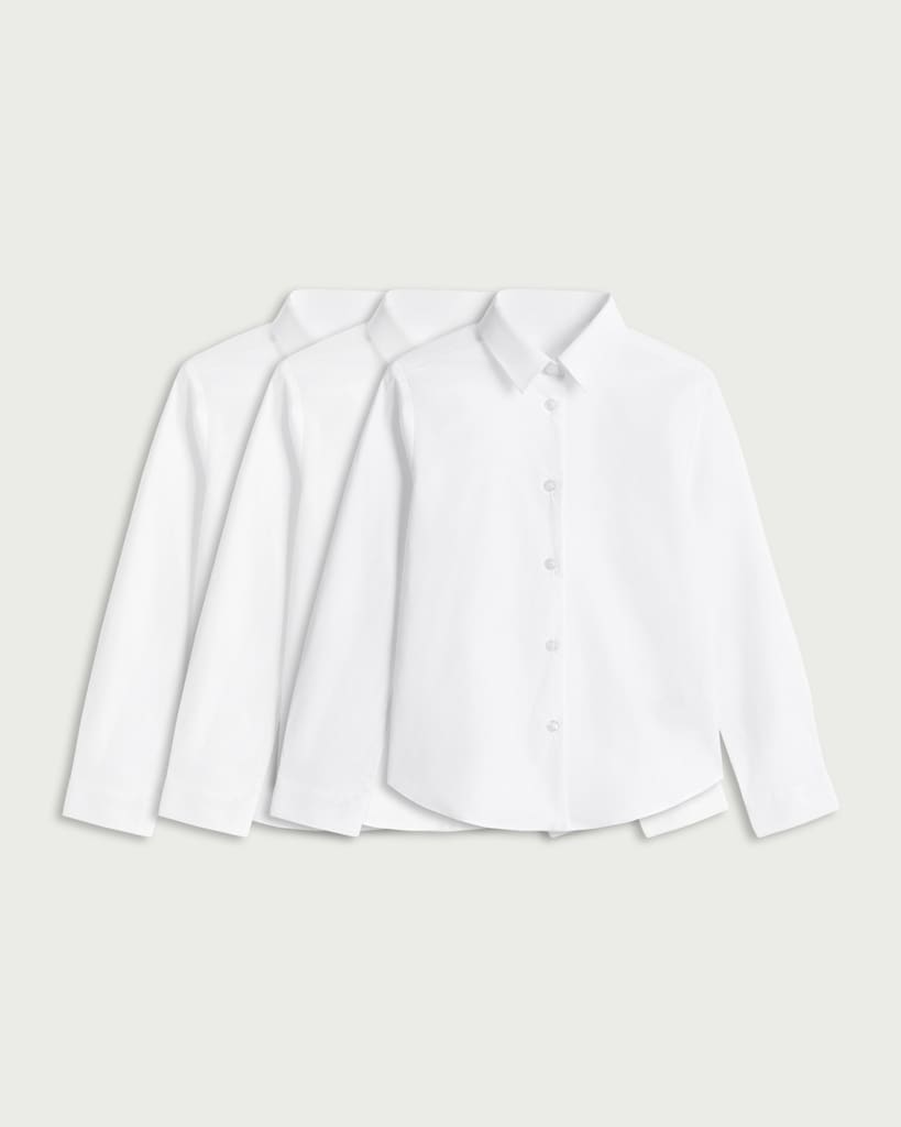 F&F School Girls 3-Pack Cotton Rich Skinny Fit Long Sleeved Shirts in White thumbnail 4