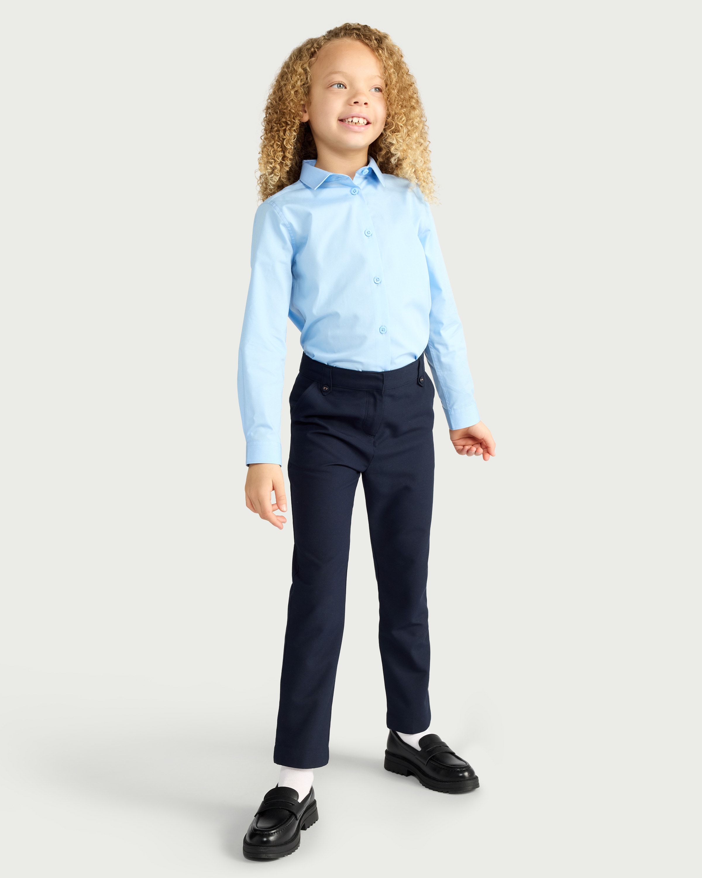 F&F School Girls 3-Pack Regular Fit Long Sleeved Shirts in Blue