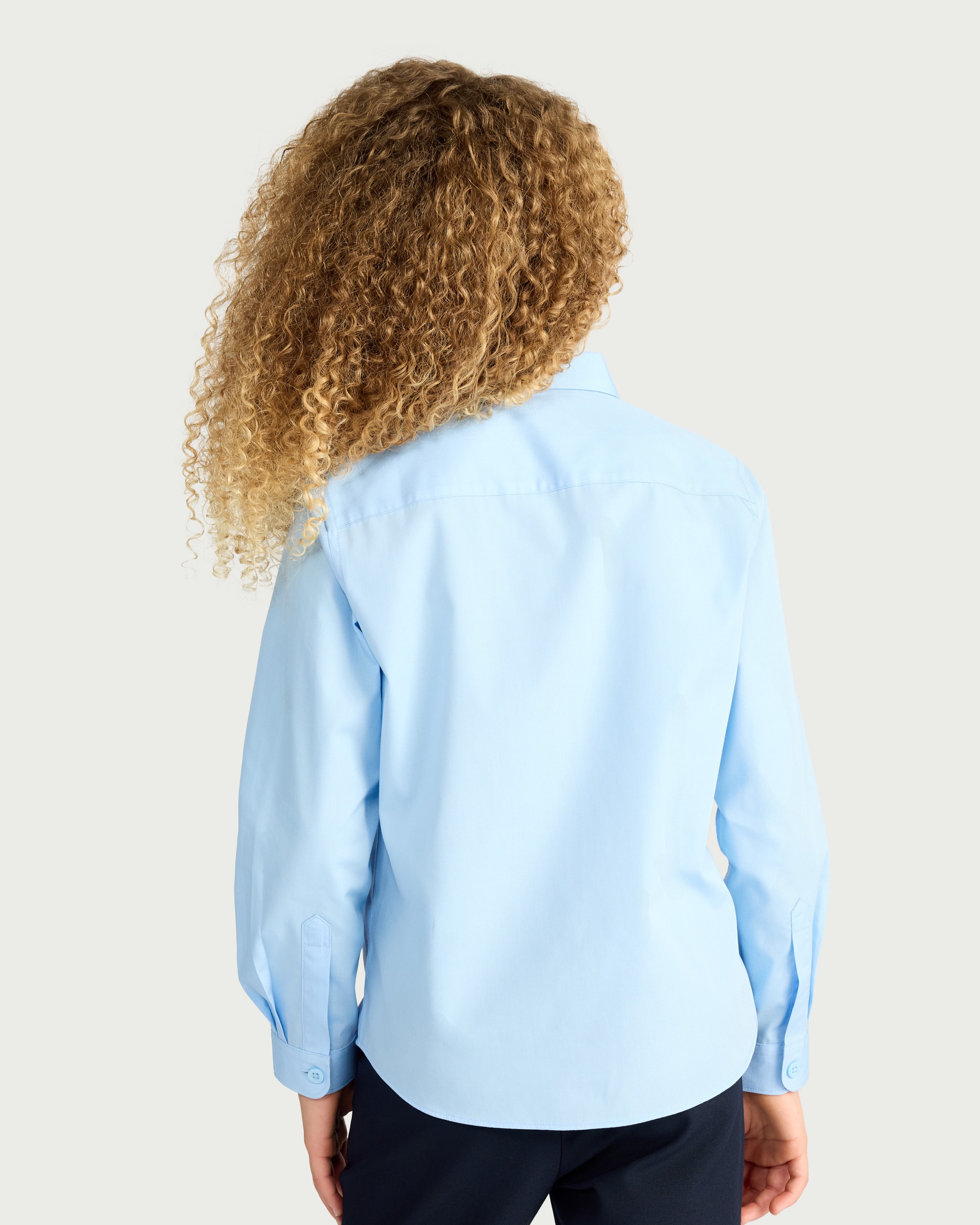 F&F School Girls 3-Pack Regular Fit Long Sleeved Shirts in Blue thumbnail 3