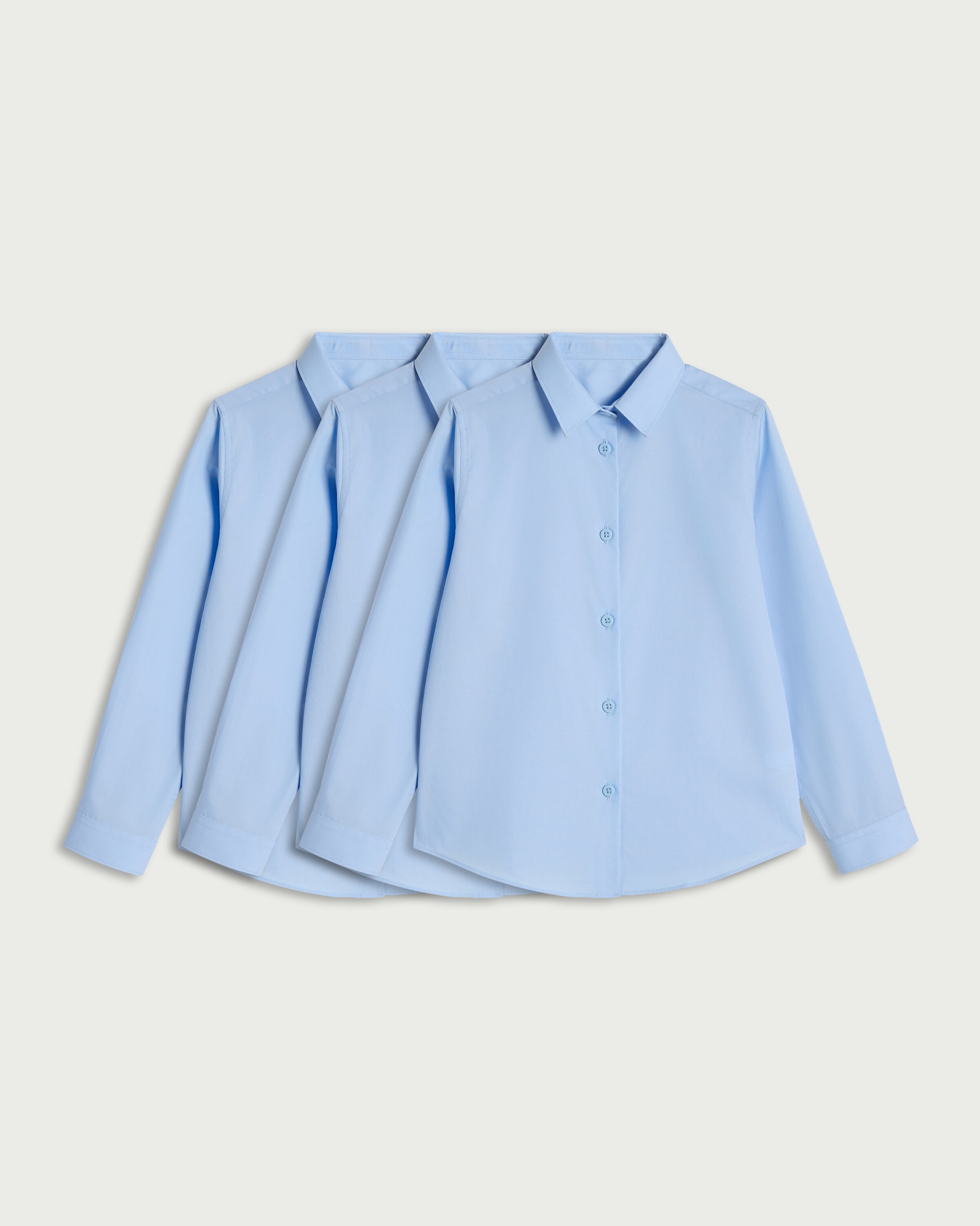 F&F School Girls 3-Pack Regular Fit Long Sleeved Shirts in Blue thumbnail 4