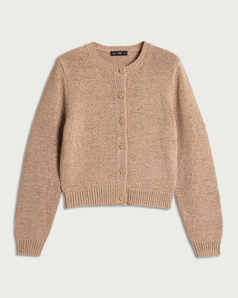 F&F Knitted Button Front Cardigan in Neutral thumbnail 4