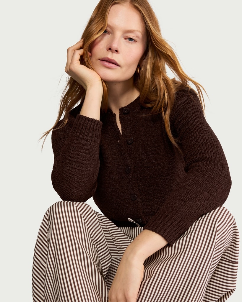 F&F Knitted Button Front Cardigan in Brown