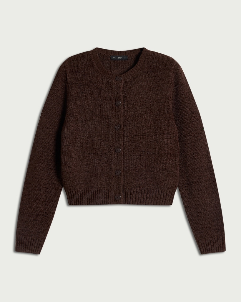 F&F Knitted Button Front Cardigan in Brown thumbnail 4