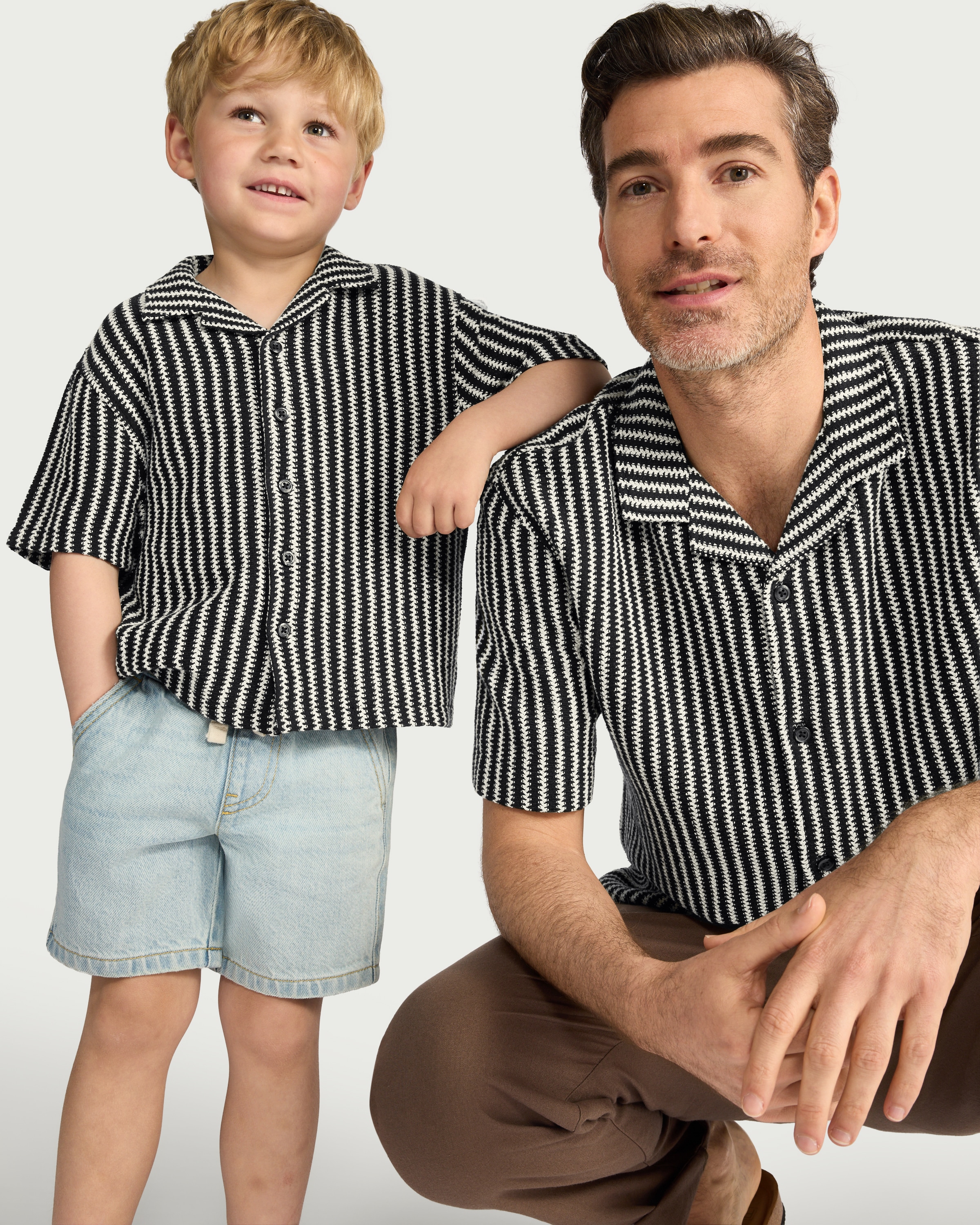 F&F Edit Cotton Rich Striped Short Sleeve Shirt in Multi Black