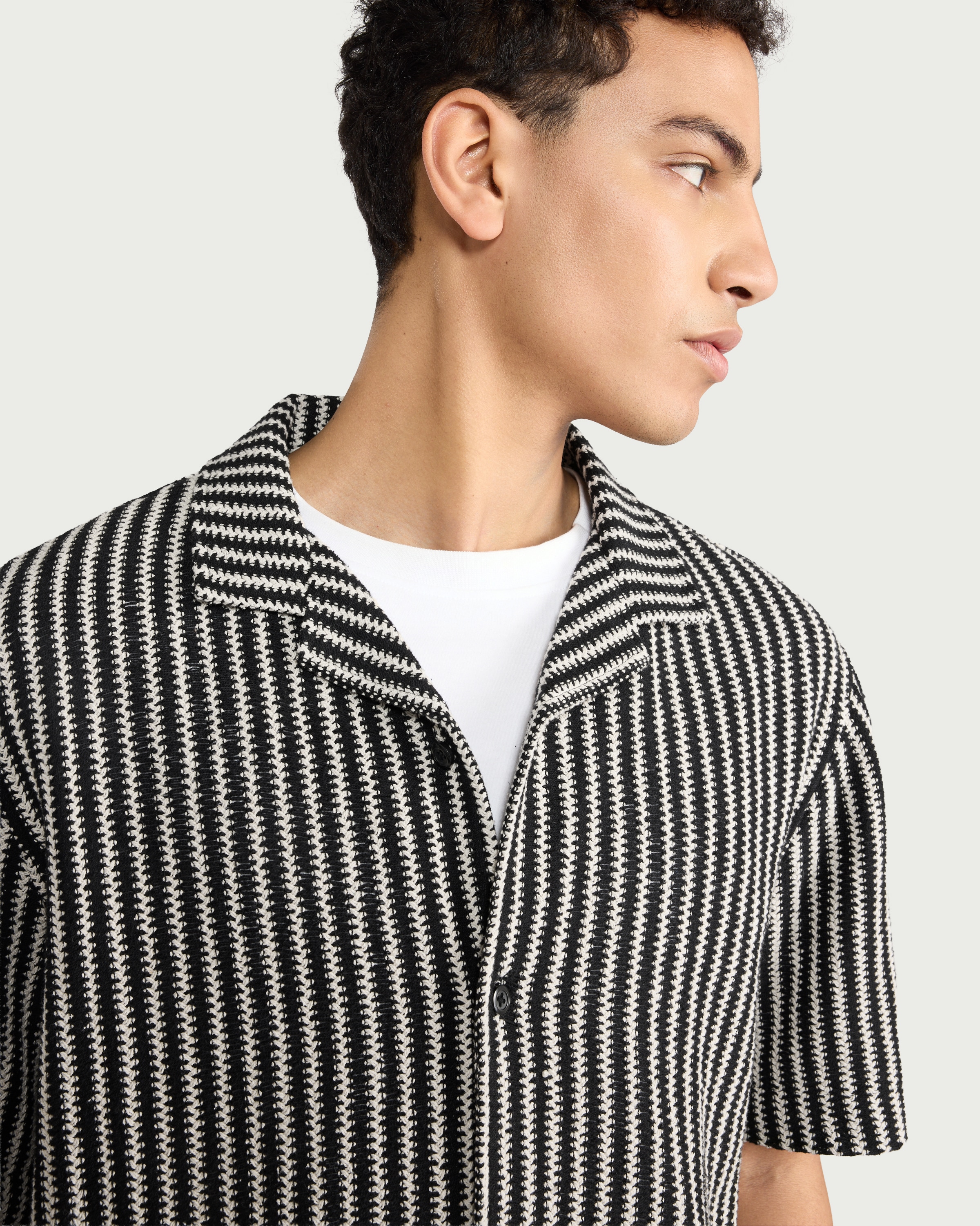 F&F Edit Cotton Rich Striped Short Sleeve Shirt in Multi Black thumbnail 2
