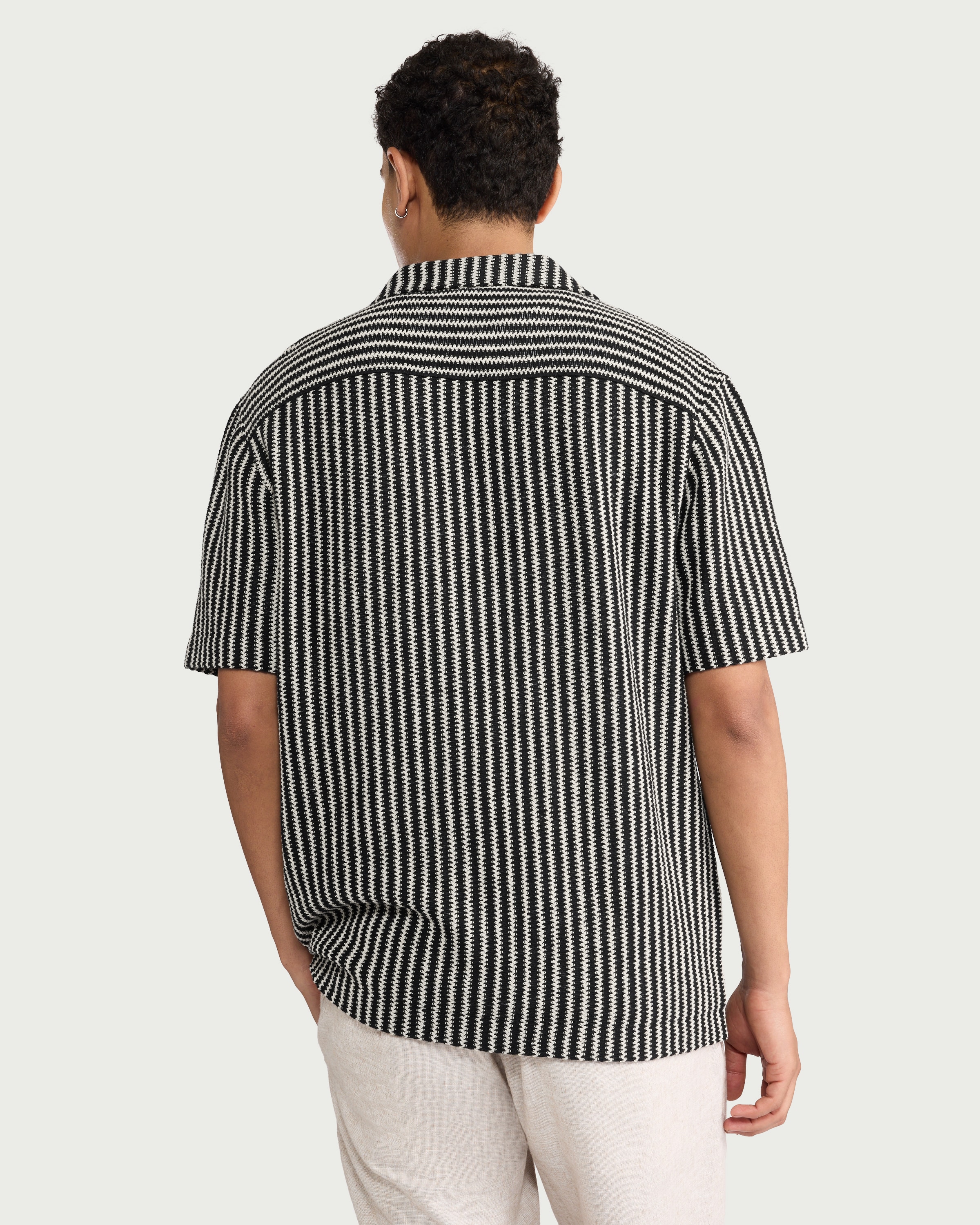 F&F Edit Cotton Rich Striped Short Sleeve Shirt in Multi Black thumbnail 4