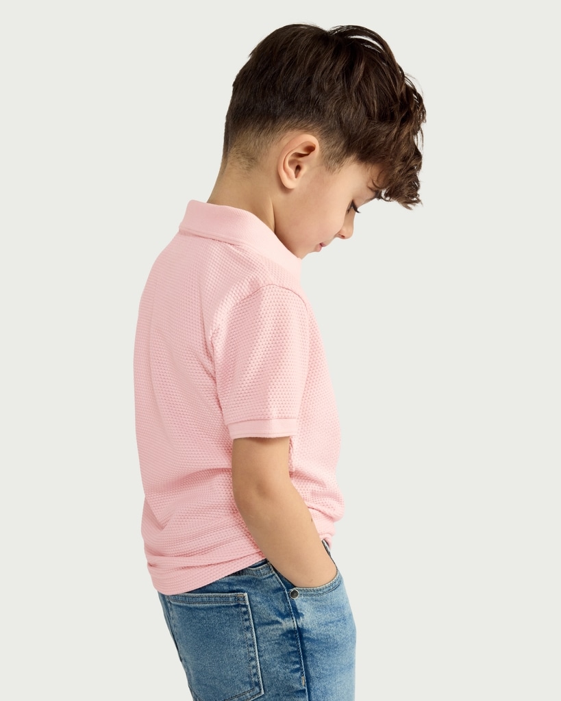 F&F Boys Popcorn Textured Zip Neck Polo Shirt in Pink thumbnail 2
