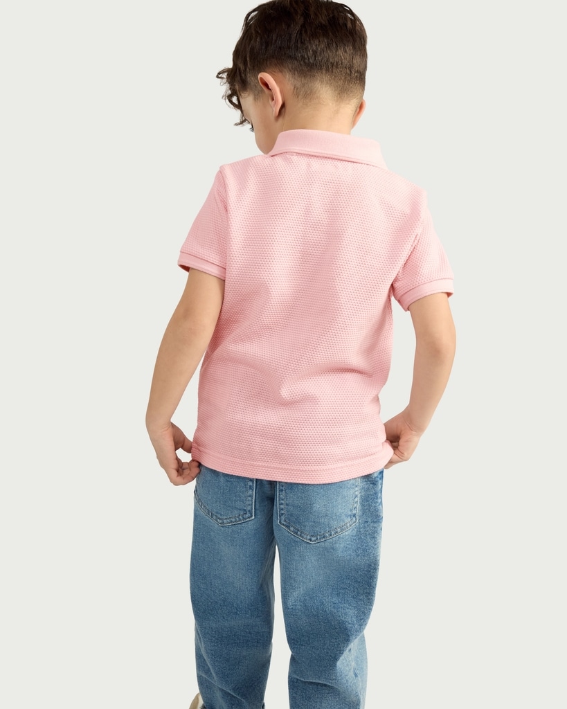 F&F Boys Popcorn Textured Zip Neck Polo Shirt in Pink thumbnail 3