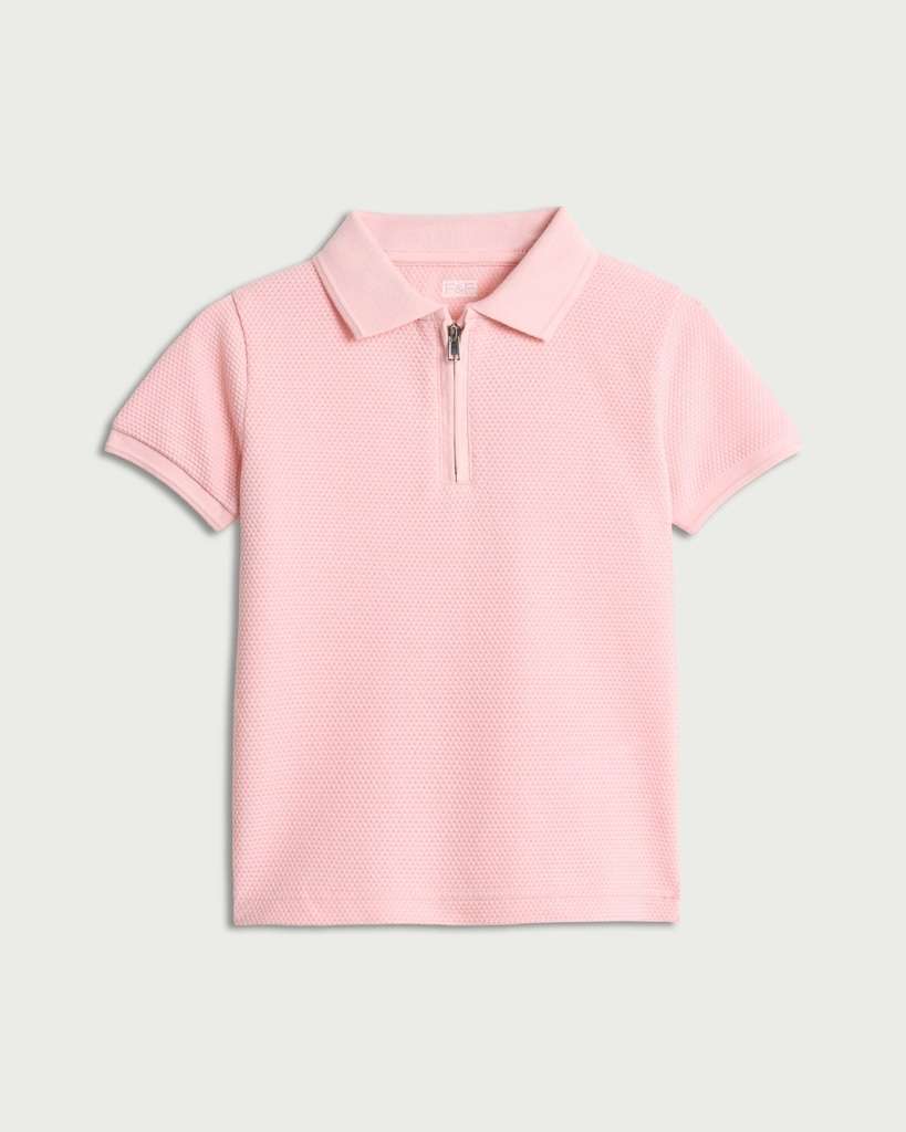 F&F Boys Popcorn Textured Zip Neck Polo Shirt in Pink thumbnail 4