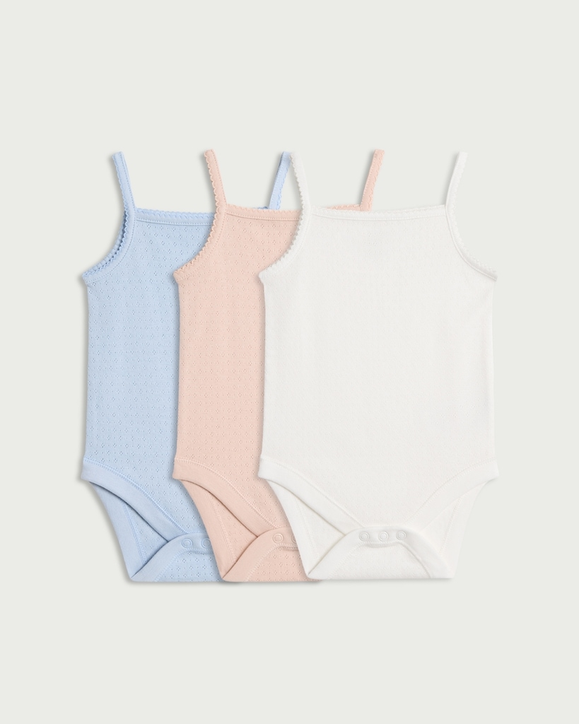 F&F Baby 3-Pack Pure Cotton Pointelle Sleeveless Bodysuits in Multi