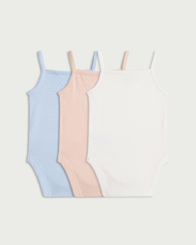 F&F Baby 3-Pack Pure Cotton Pointelle Sleeveless Bodysuits in Multi thumbnail 2