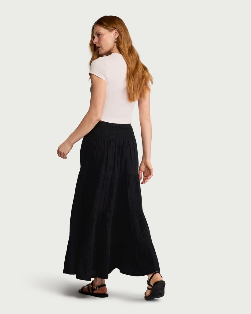 F&F Pure Cotton Double Cloth Tiered Maxi Skirt in Black thumbnail 3