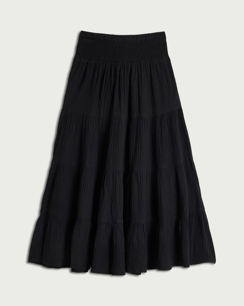F&F Pure Cotton Double Cloth Tiered Maxi Skirt in Black thumbnail 4