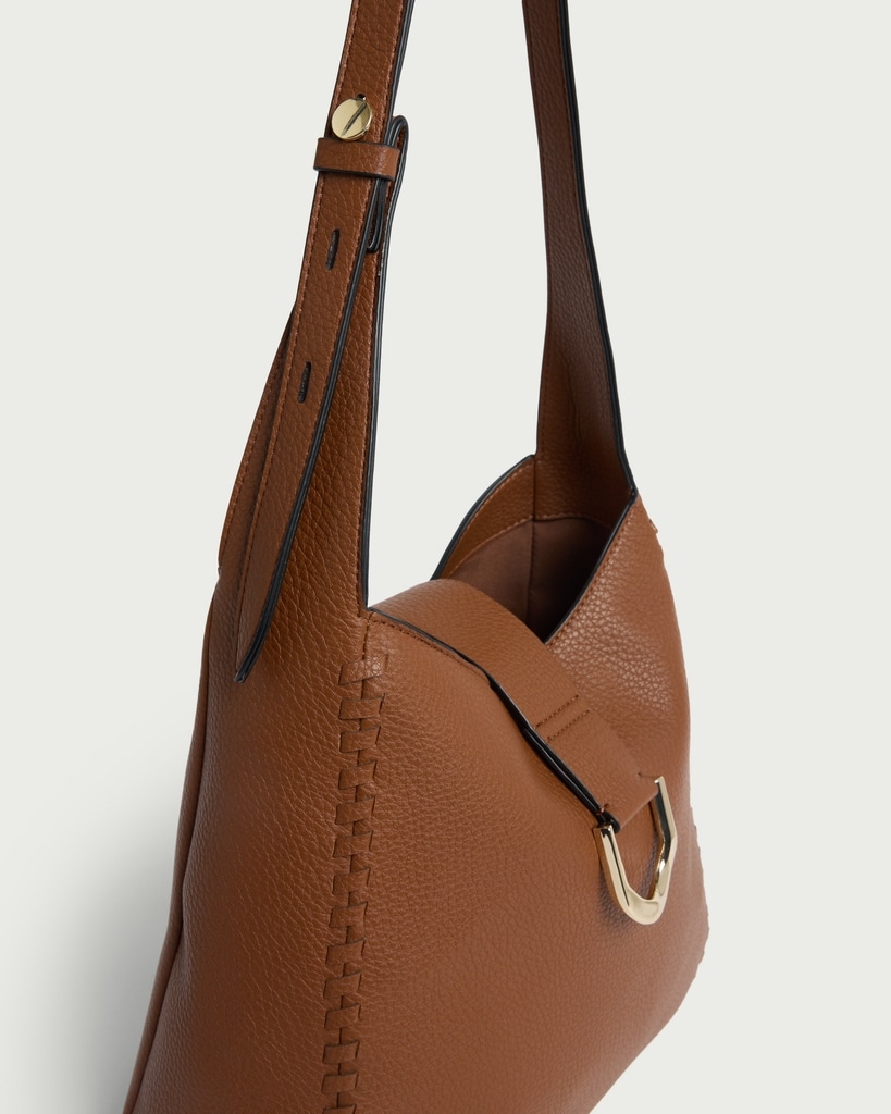 SACHA Textured Shoulder Bag with Gold Buckle in Brown thumbnail 2
