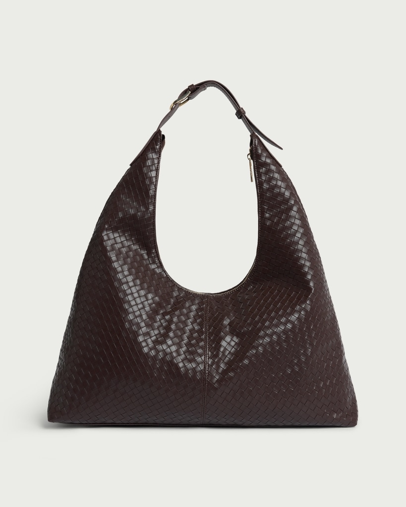 SACHA Faux Leather Woven Shoulder Bag in Brown