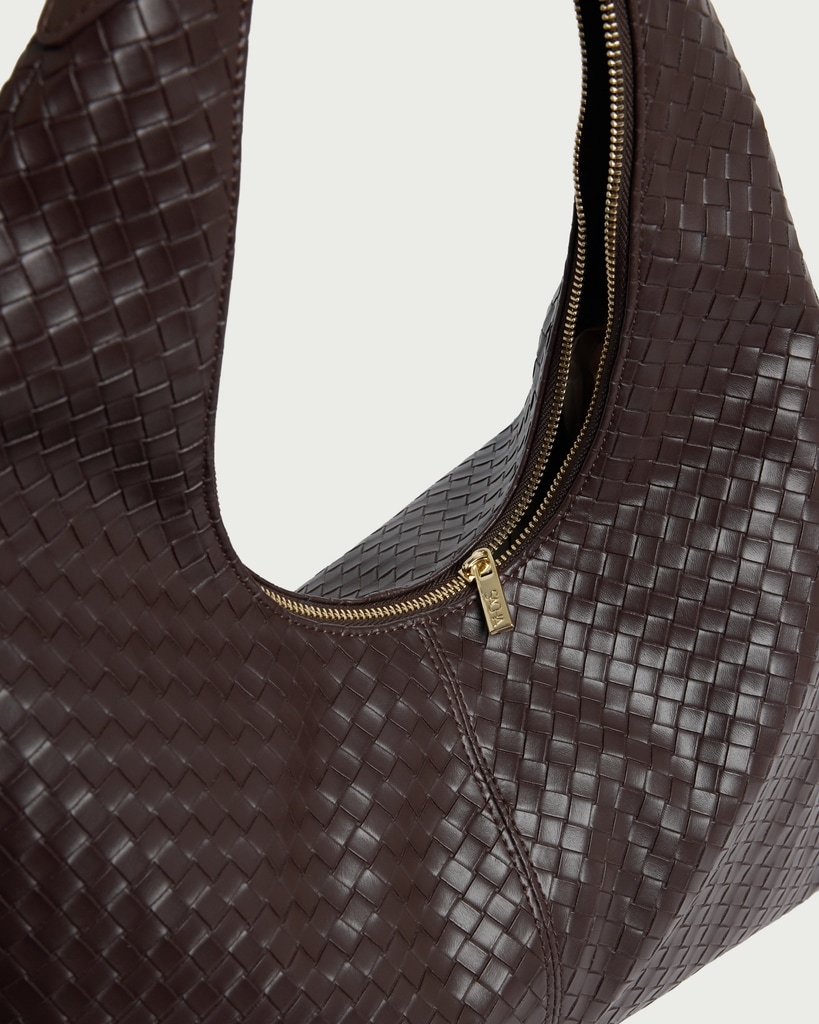 SACHA Faux Leather Woven Shoulder Bag in Brown thumbnail 2