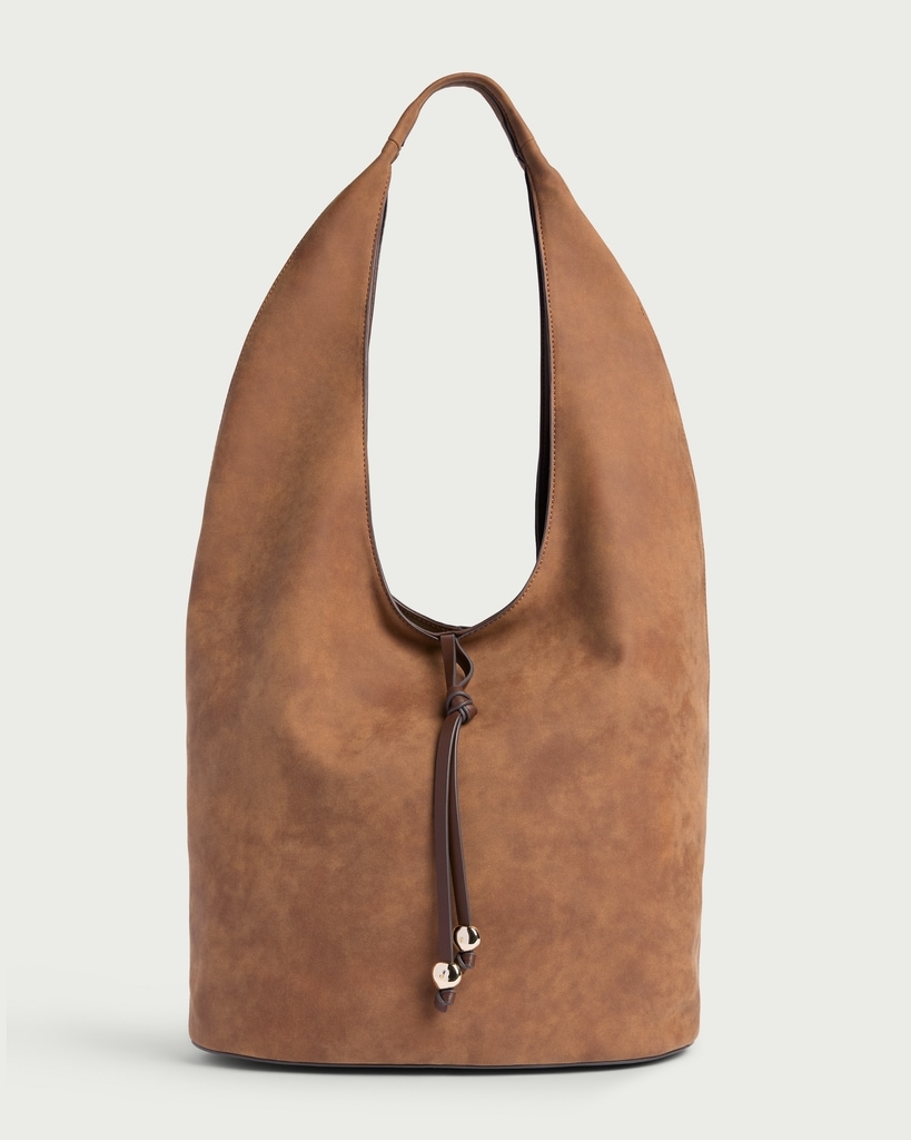 SACHA Faux Suede Shoulder Bag in Tan