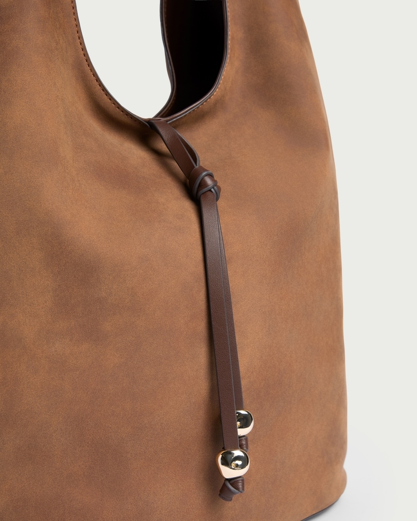 SACHA Faux Suede Shoulder Bag in Tan thumbnail 2