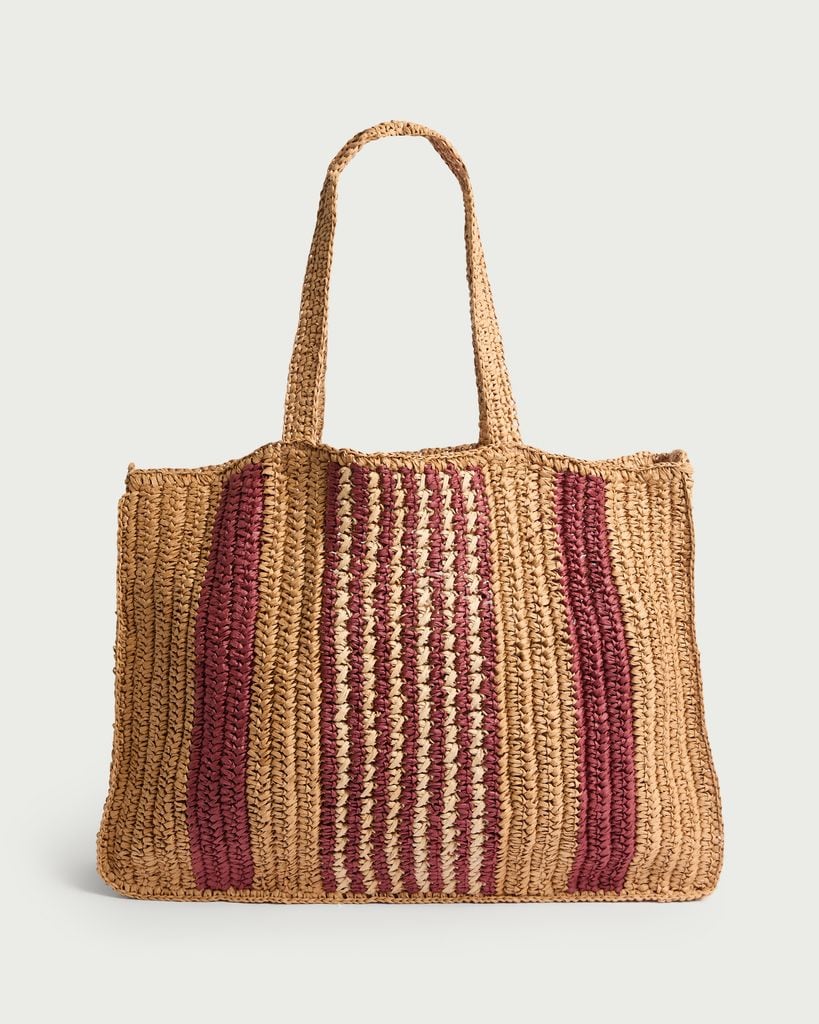 SACHA Straw Striped Tote Bag in Neutral