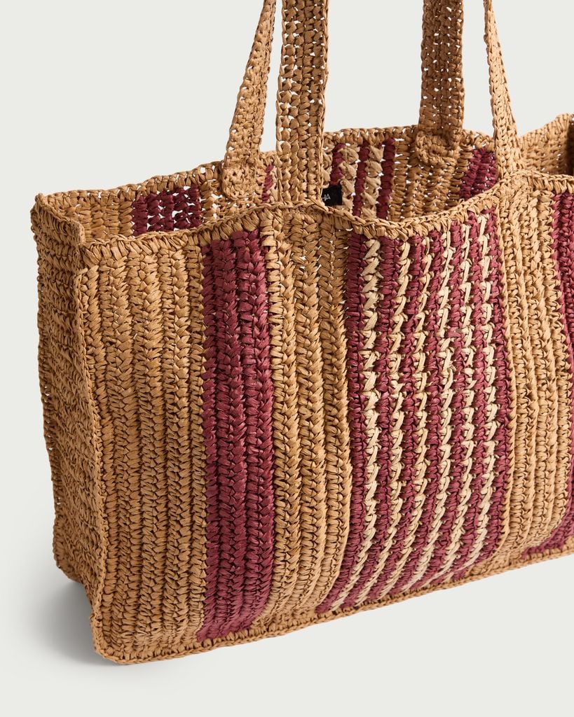 SACHA Straw Striped Tote Bag in Neutral thumbnail 2