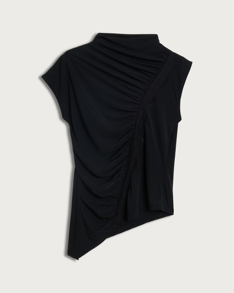 F&F Ruched Lace Trim Short Sleeved T-Shirt in Black thumbnail 4