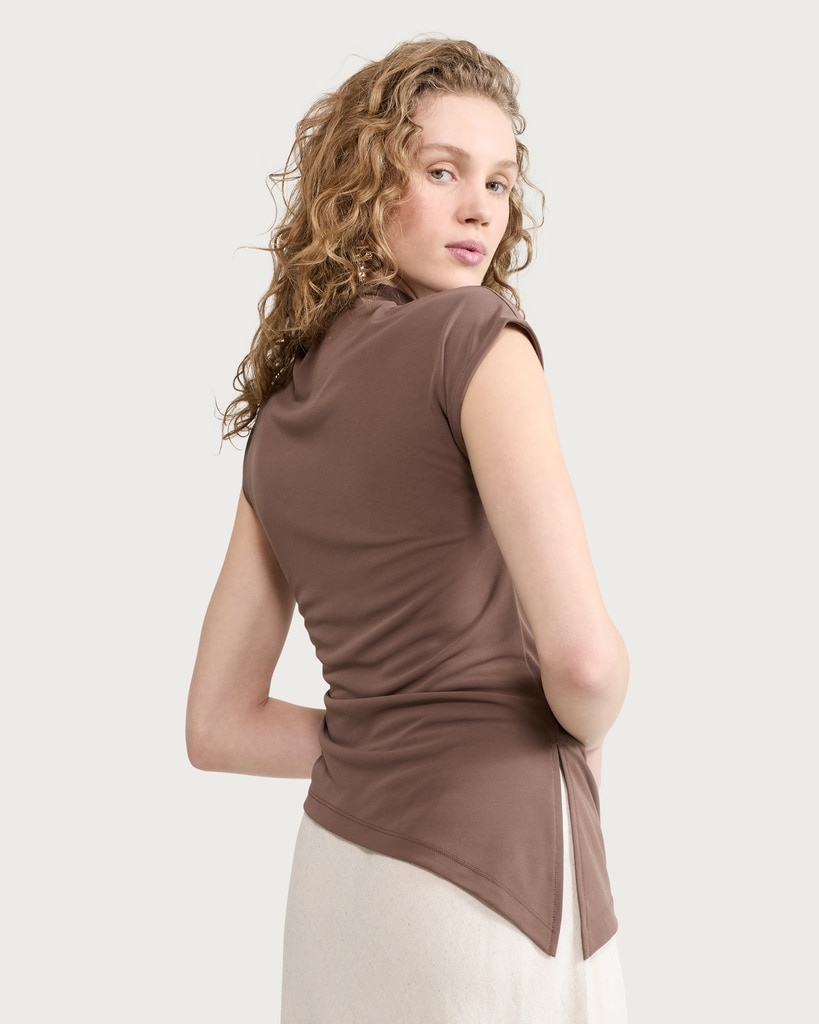 F&F Ruched Lace Trim Short Sleeved T-Shirt in Mink thumbnail 2