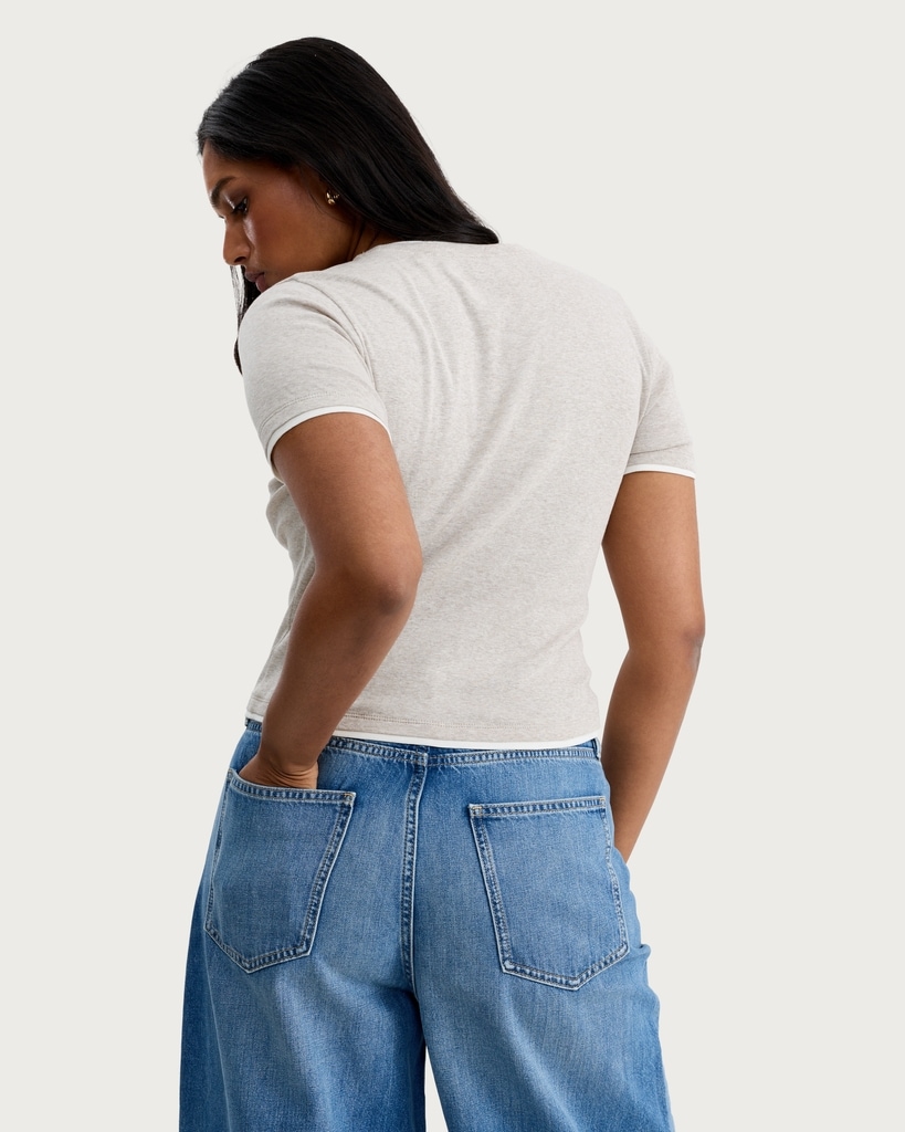 F&F Pure Cotton Double Layer Cropped T-Shirt in Neutral thumbnail 2