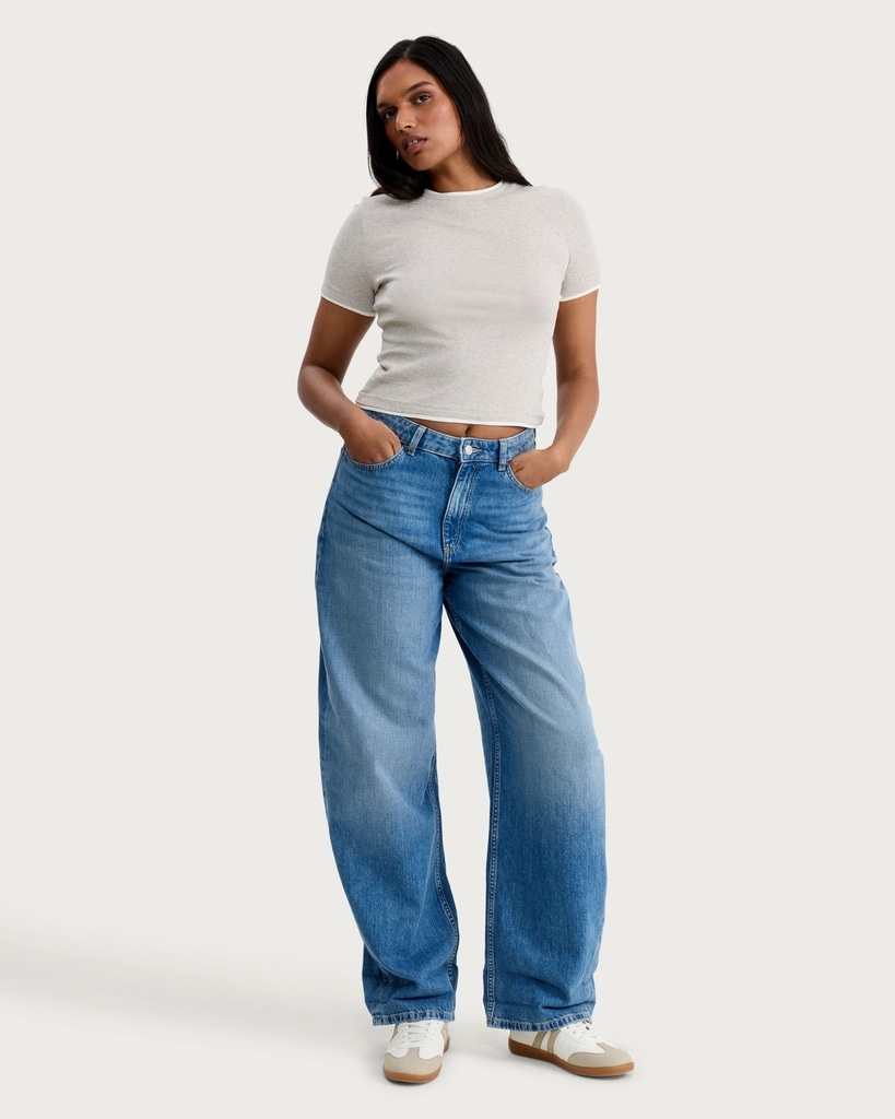 F&F Pure Cotton Double Layer Cropped T-Shirt in Neutral thumbnail 3
