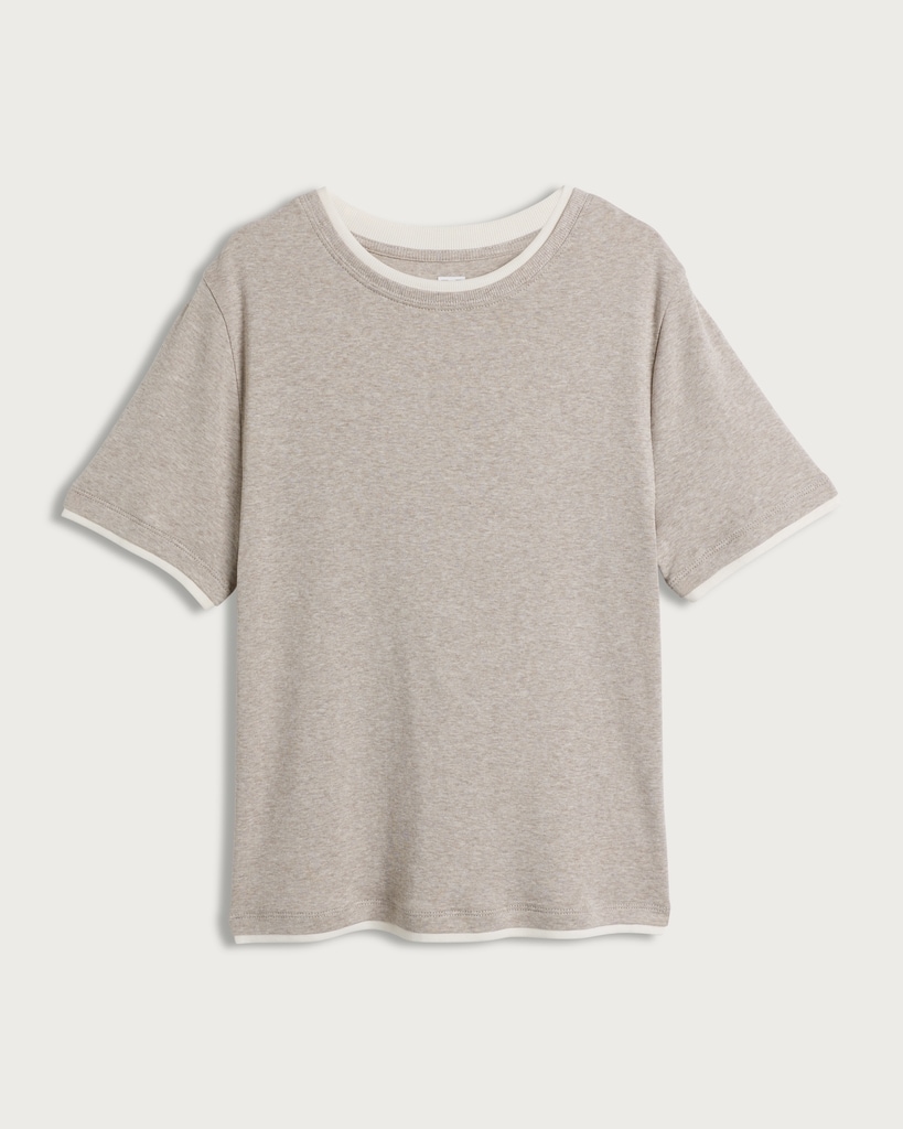 F&F Pure Cotton Double Layer Cropped T-Shirt in Neutral thumbnail 4