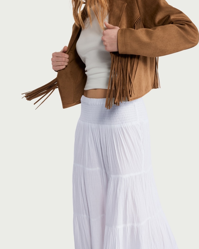 F&F Pure Cotton Double Cloth Tiered Maxi Skirt in White thumbnail 2