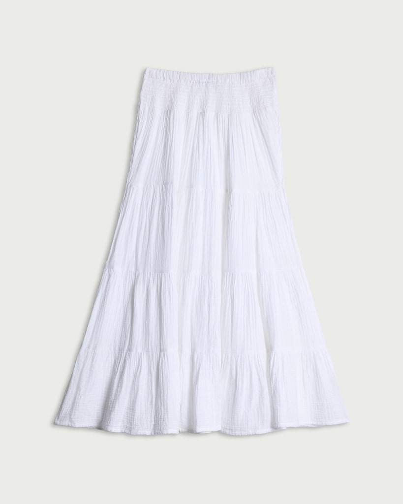F&F Pure Cotton Double Cloth Tiered Maxi Skirt in White thumbnail 4