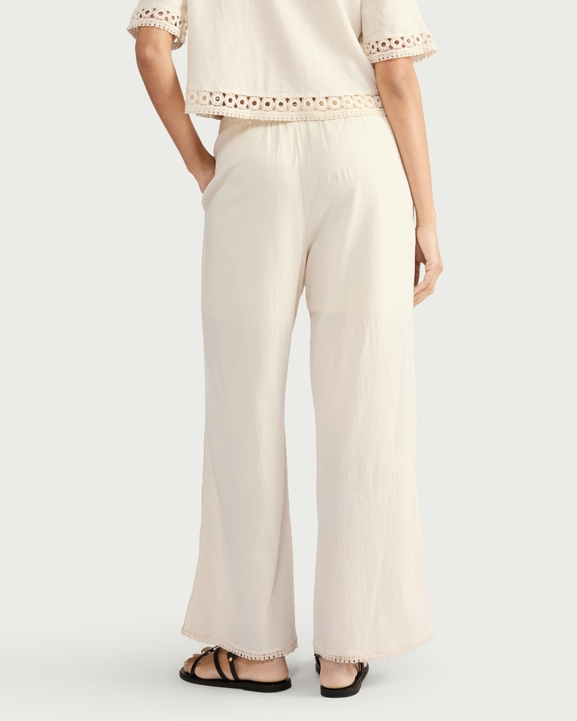 The F&F Edit Pure Cotton Lace Insert Wide Leg Trousers in Cream thumbnail 3