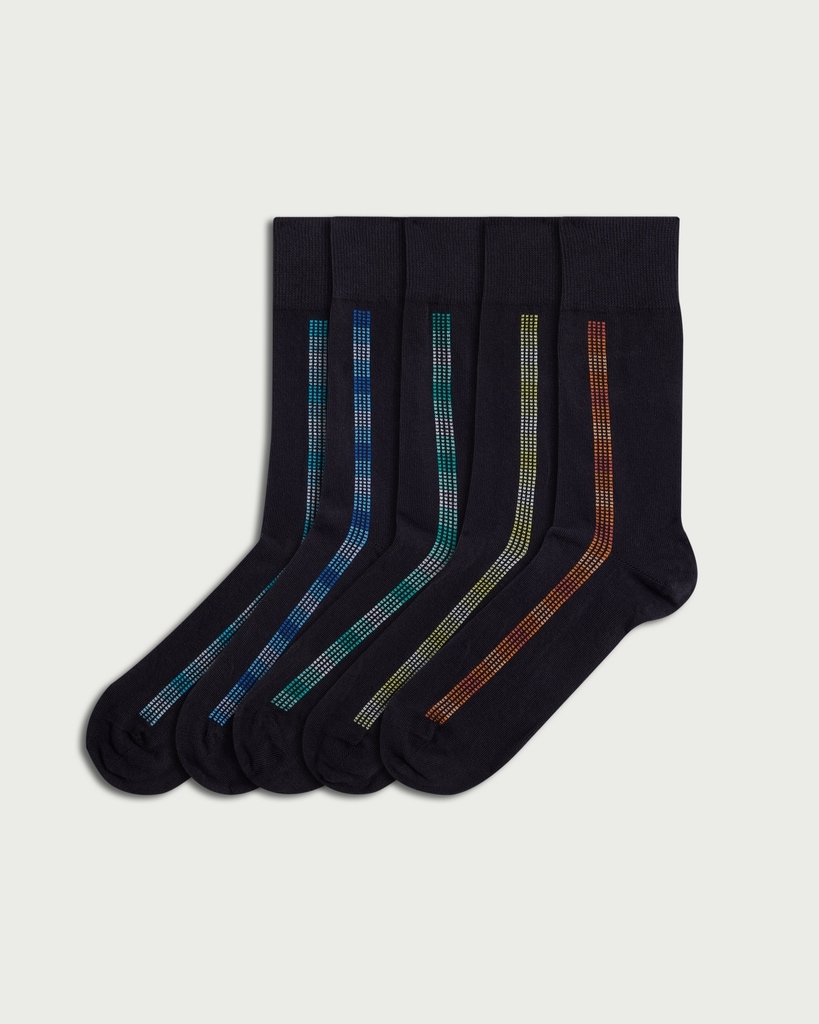 F&F 5-Pack Cotton Rich Stripe Accent Socks in Multi