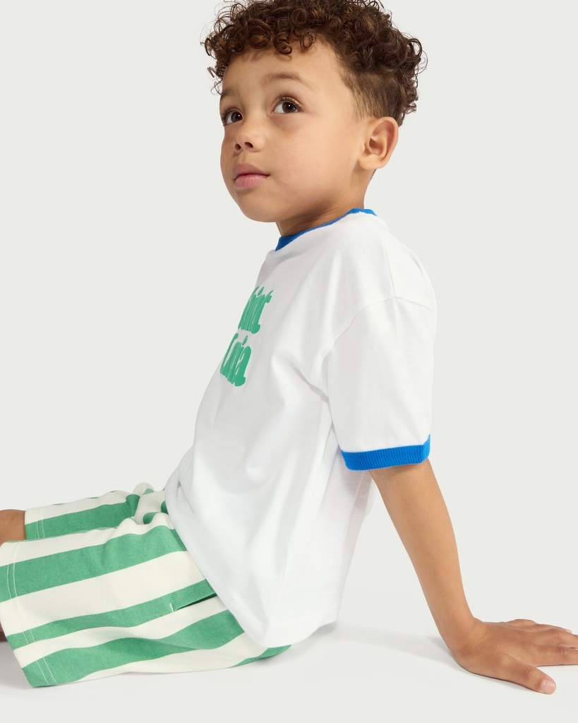 F&F Boys 2-Piece Saint Lucia Slogan T-Shirt and Striped Shorts Set in White thumbnail 2